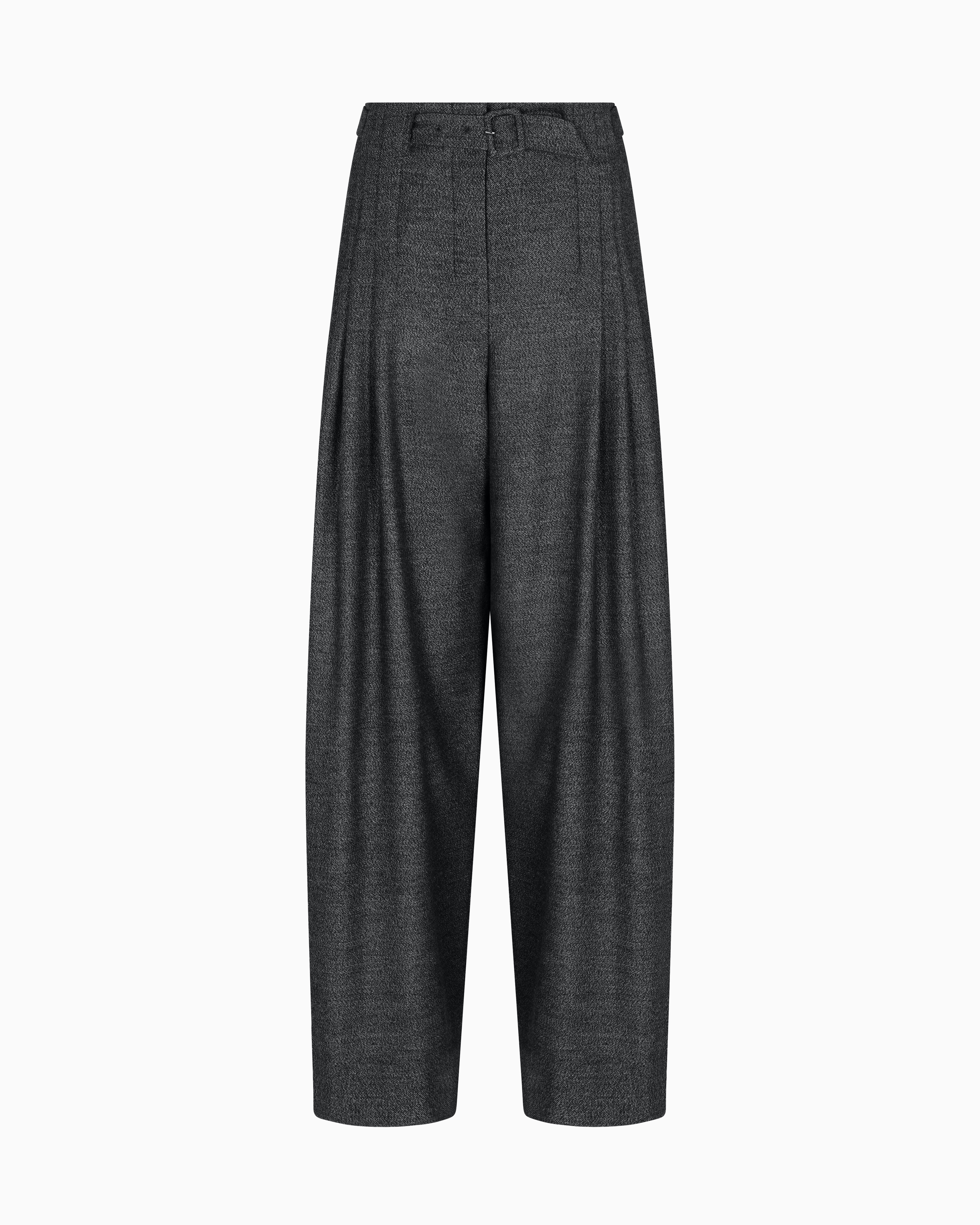 Emporio Armani - Trousers with darts and a belt in a mouliné flannel, Woman, Grey, Size: 44