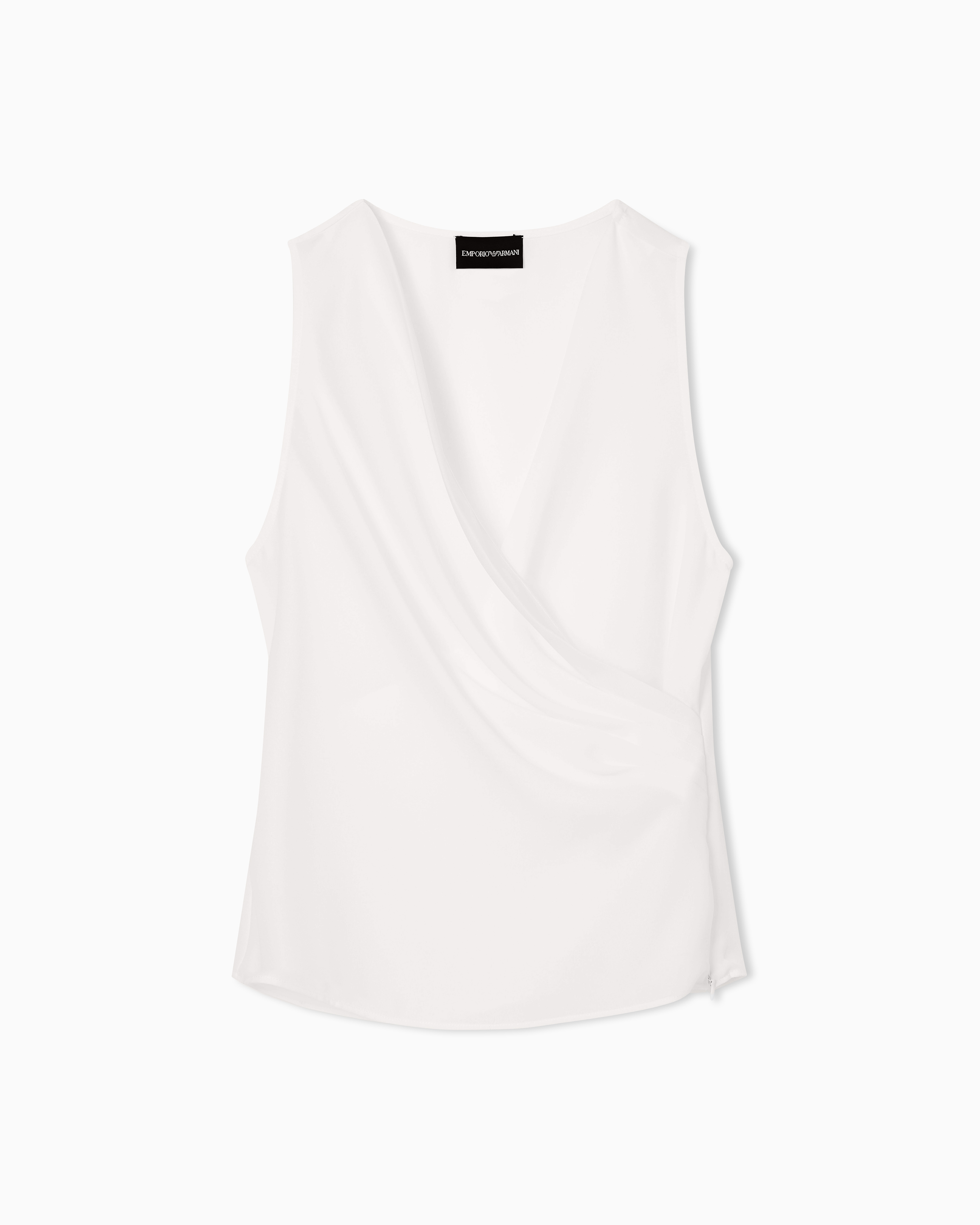 Emporio Armani - Fluid crêpe top with draping , Woman, White, Size:
