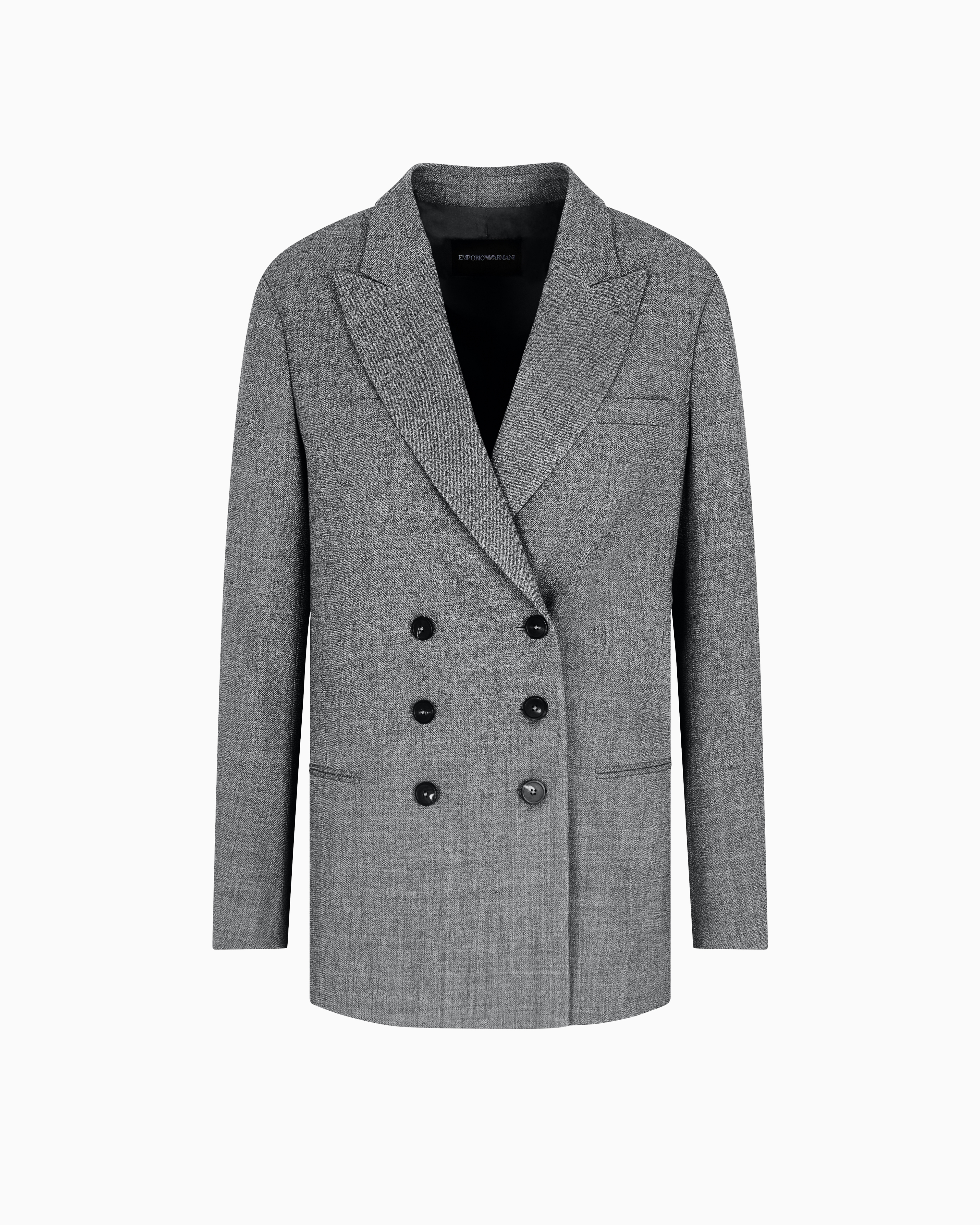 Emporio Armani - Double-breasted blazer mouliné wool crêpe, Woman, Grey, Size: