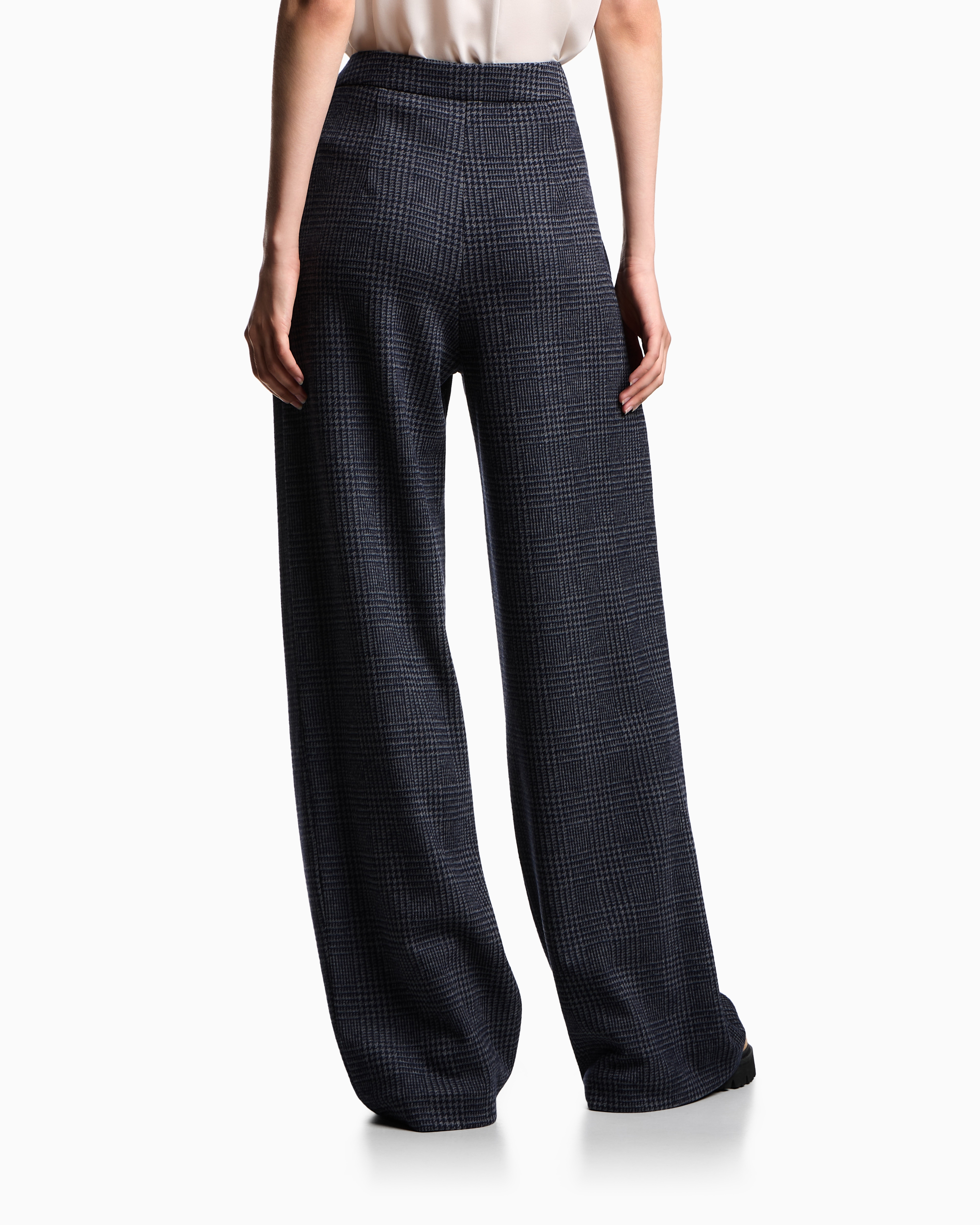 Emporio Armani - ASV Icon Prince of Wales check compact jersey-knit trousers with pleats, Woman, Blue, Size: