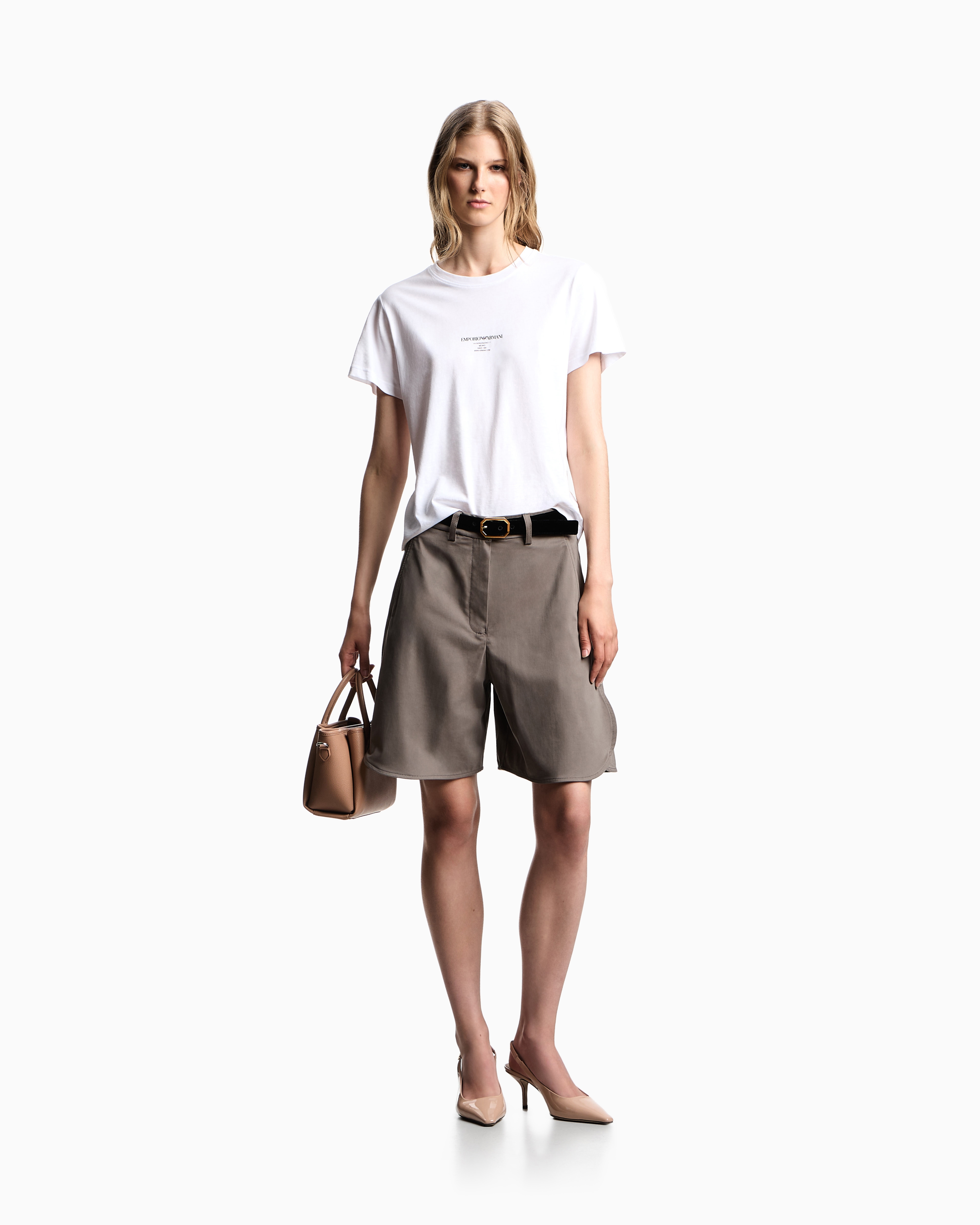 Emporio Armani - Polished cotton shorts, Woman, Brown, Size: