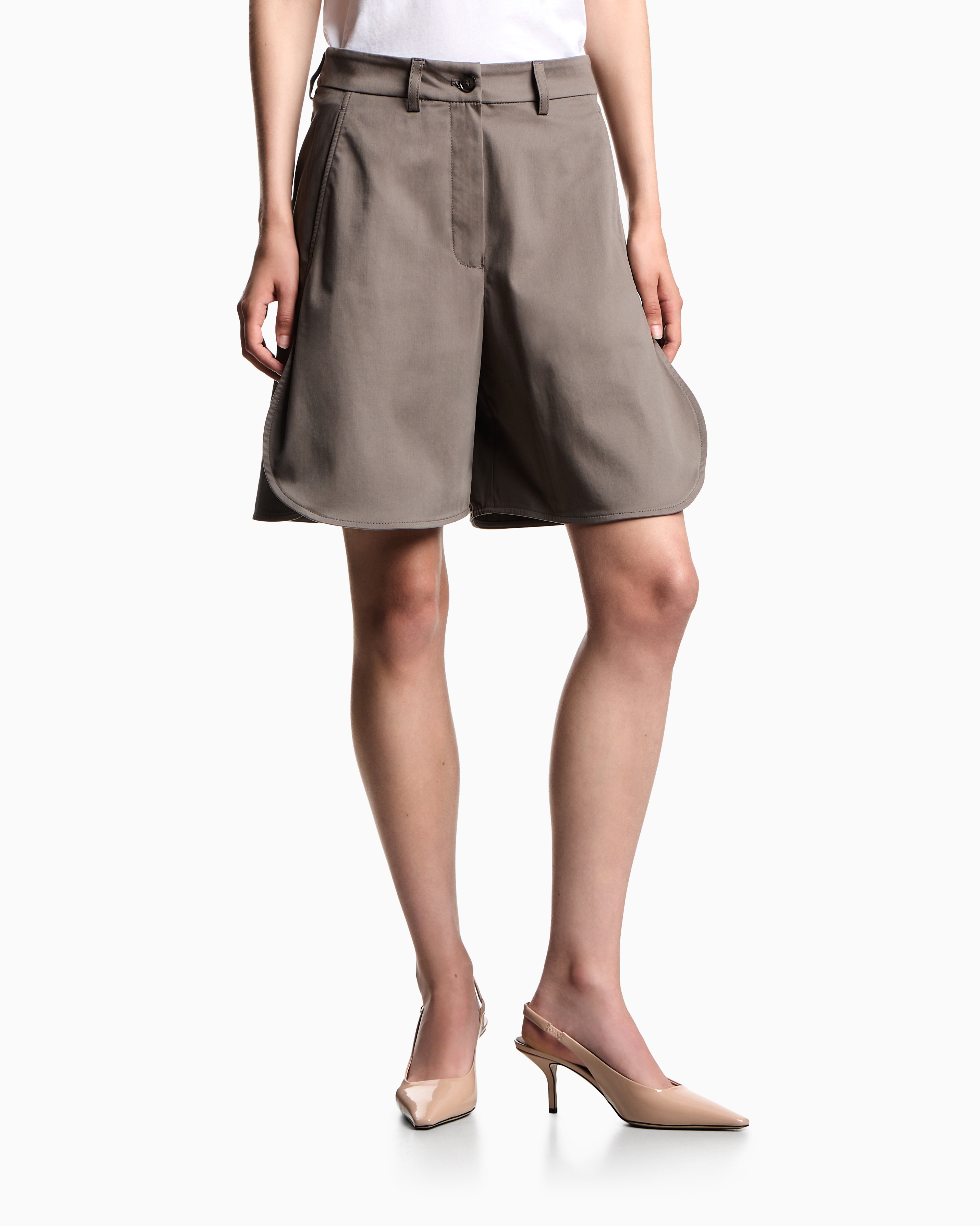 Emporio Armani - Polished cotton shorts, Woman, Brown, Size: