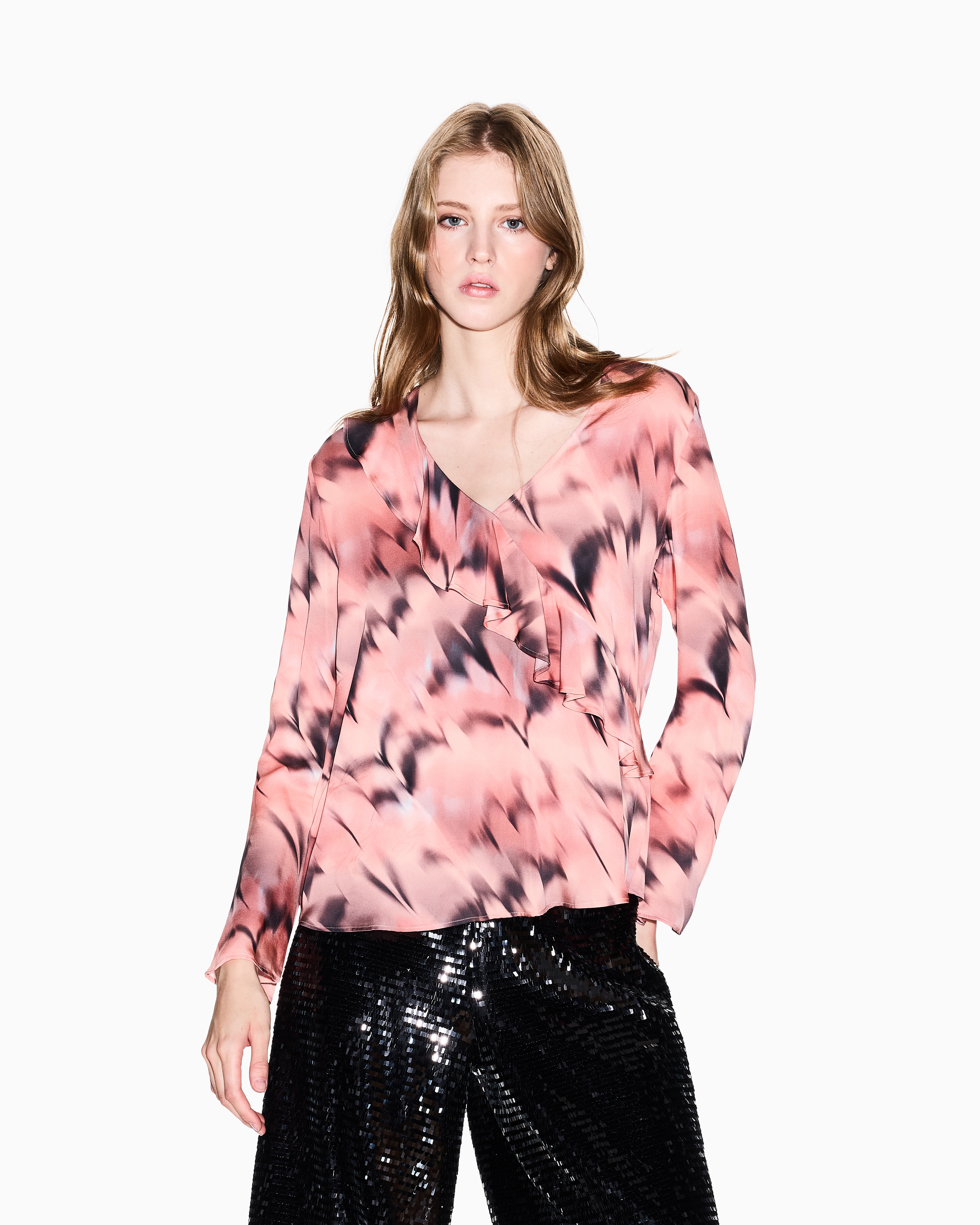Blouse with flared sleeves