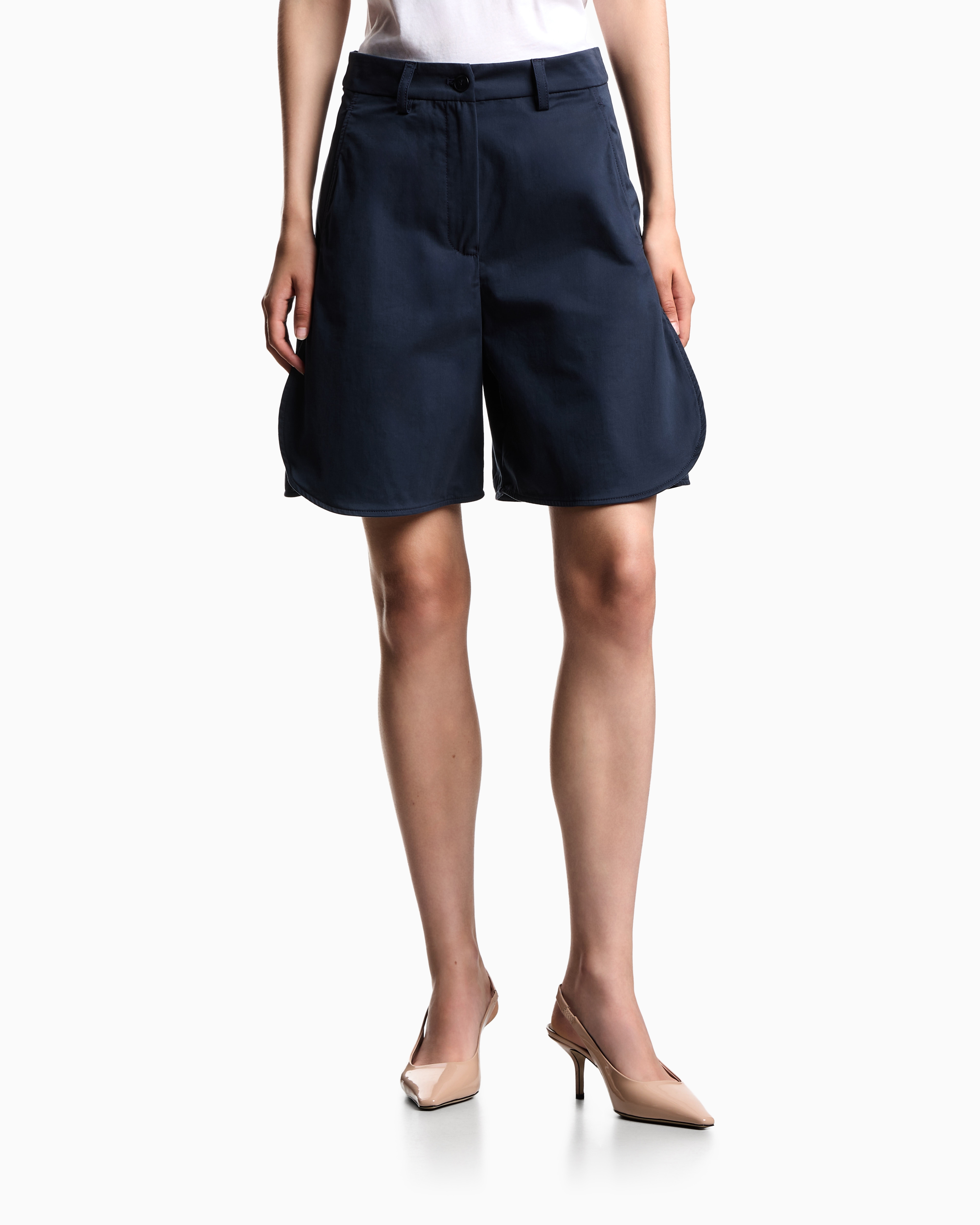 Emporio Armani - Polished cotton shorts, Woman, Blue, Size: