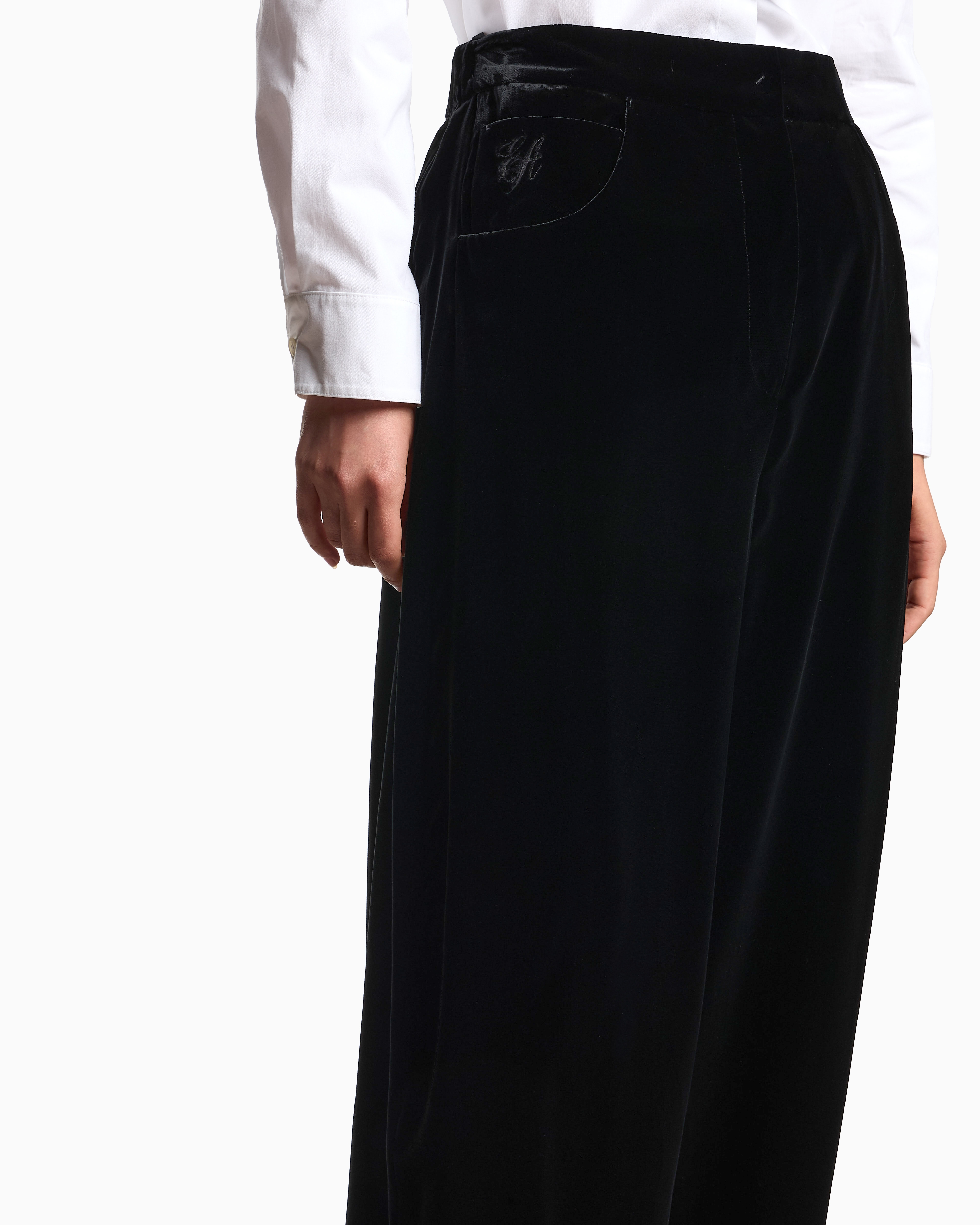 Emporio Armani - Liquid-velvet oval-leg trousers, Woman, Black, Size: