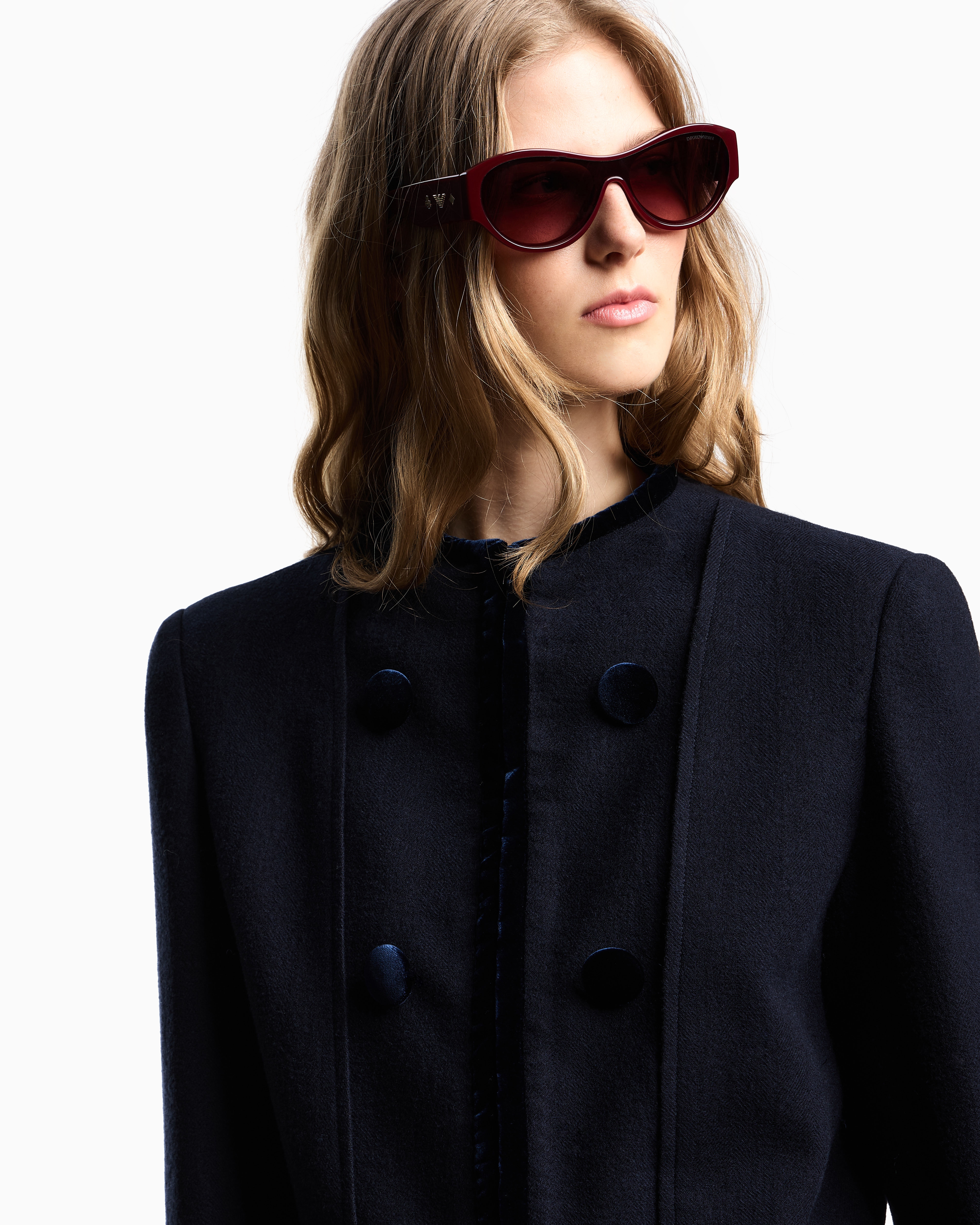 Emporio Armani Washed Wool Jacket With Velvet Trim In Blue