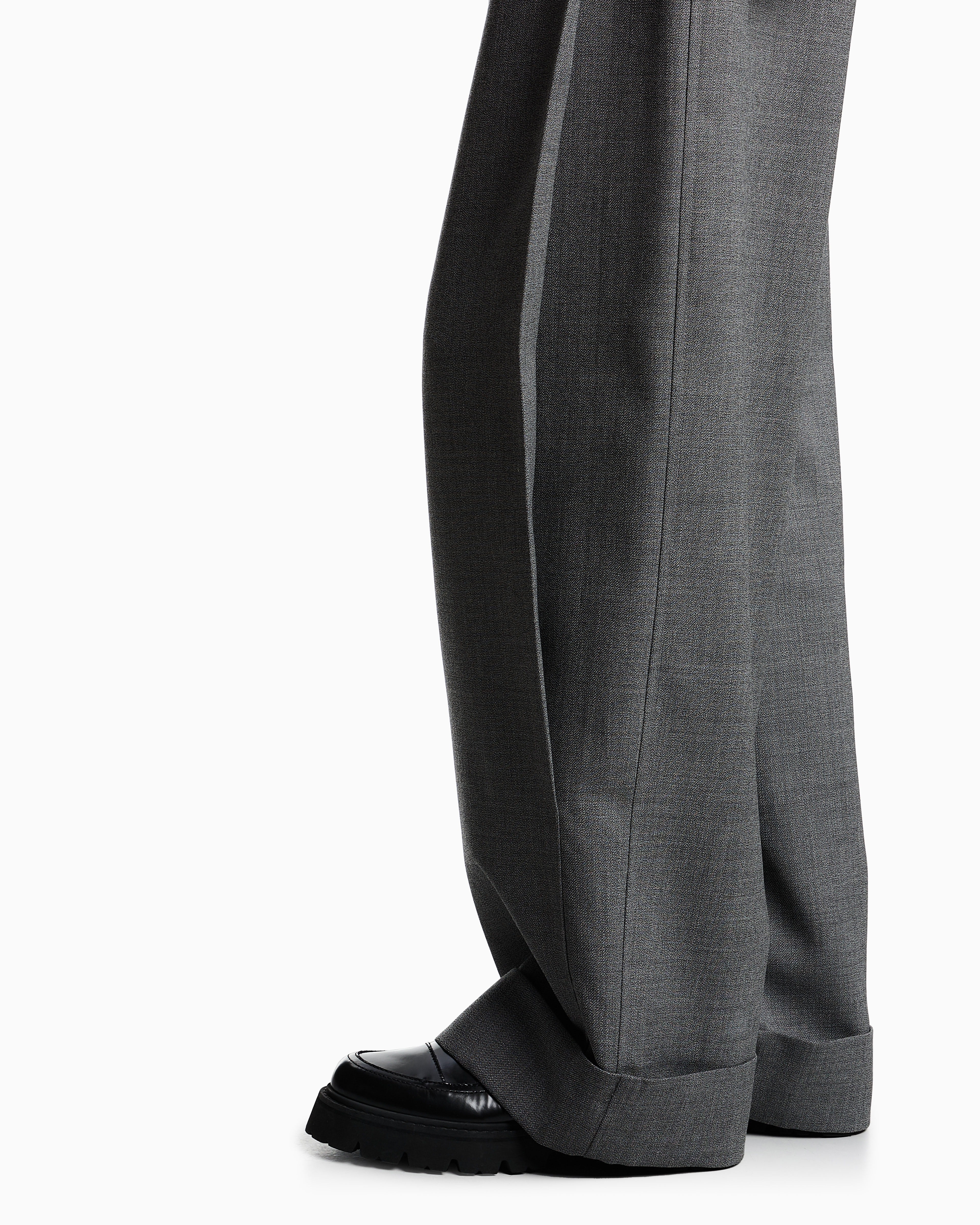 Emporio Armani Tailored Wide Leg Trousers With Cuffed Hem In Gray