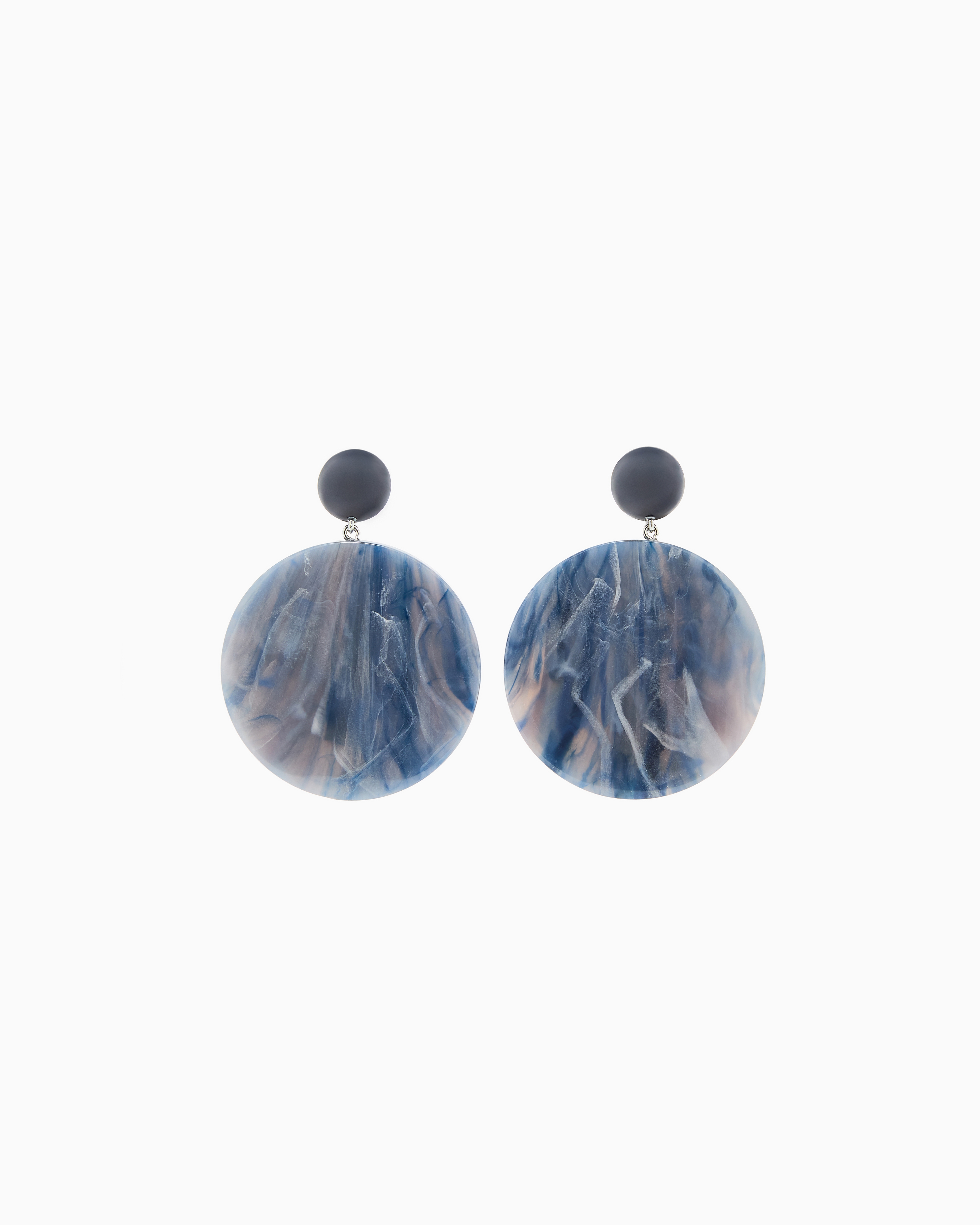 Emporio Armani Blue Oversized Round Pendant Earrings With A Marbled Finish