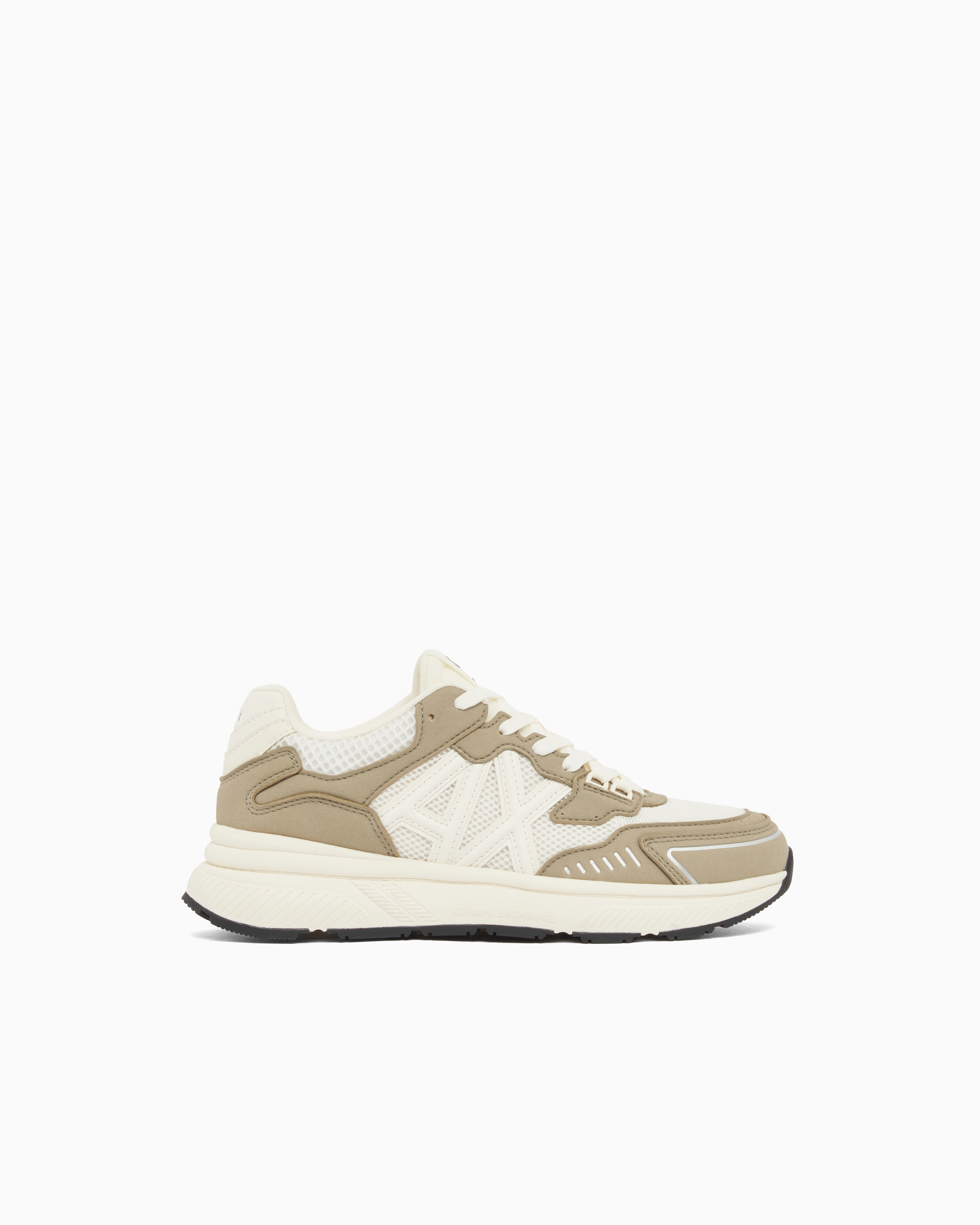 Armani Exchange White Sneakers In Microsuede And Mesh