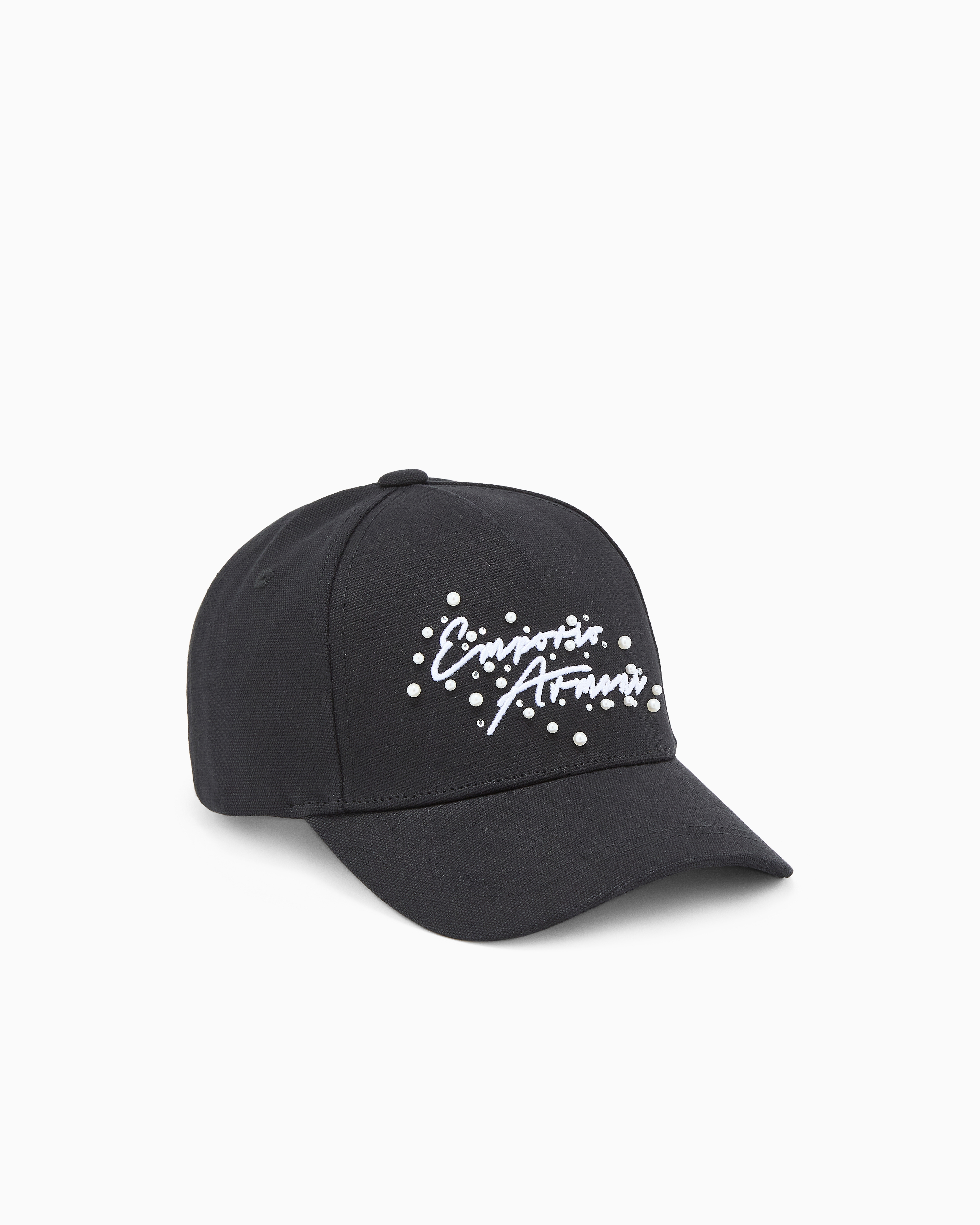 Emporio Armani Black Canvas Baseball Cap With Signature Logo Embroidery