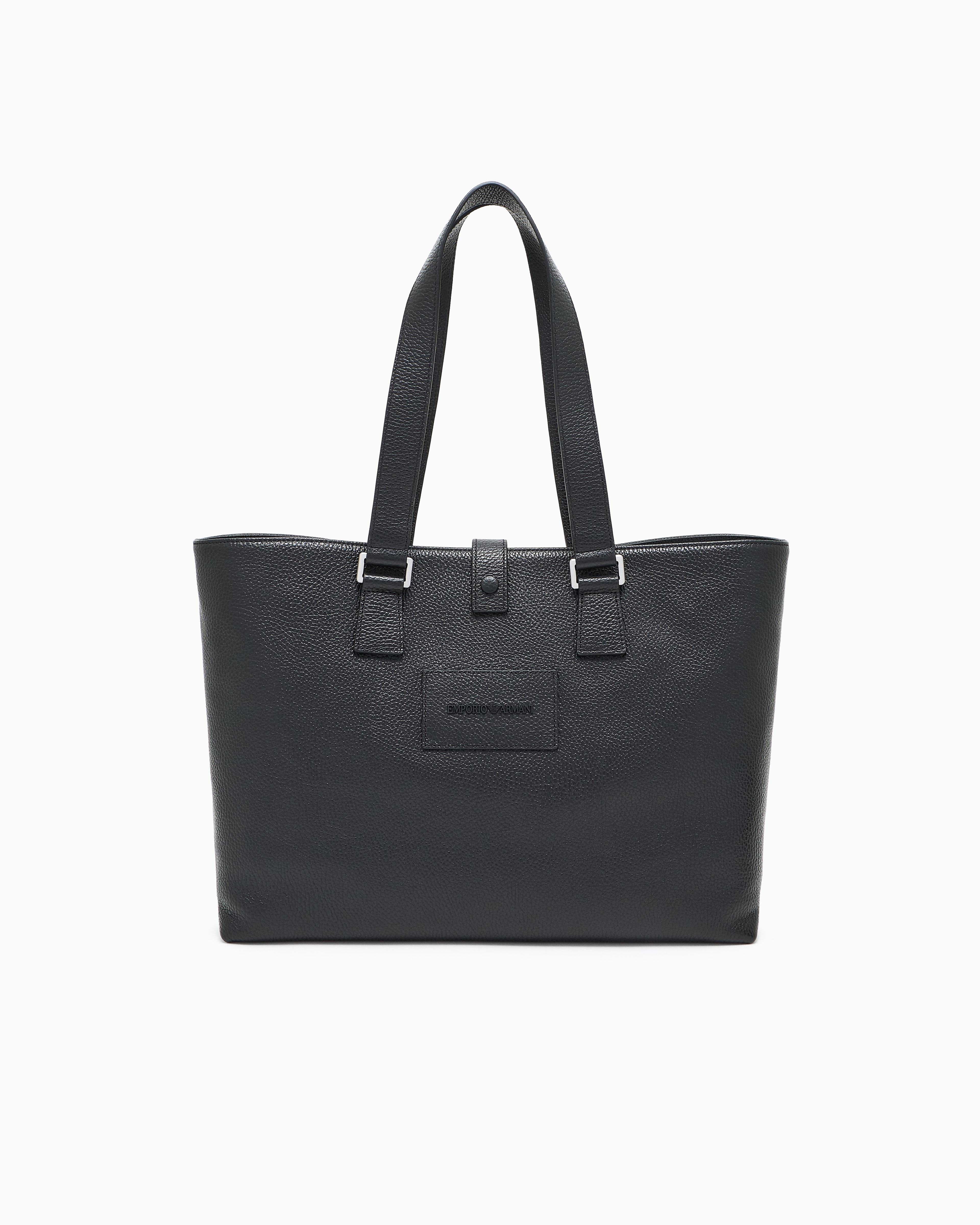 Emporio Armani - Tumbled leather shopper bag, Man, Black, Size: TU