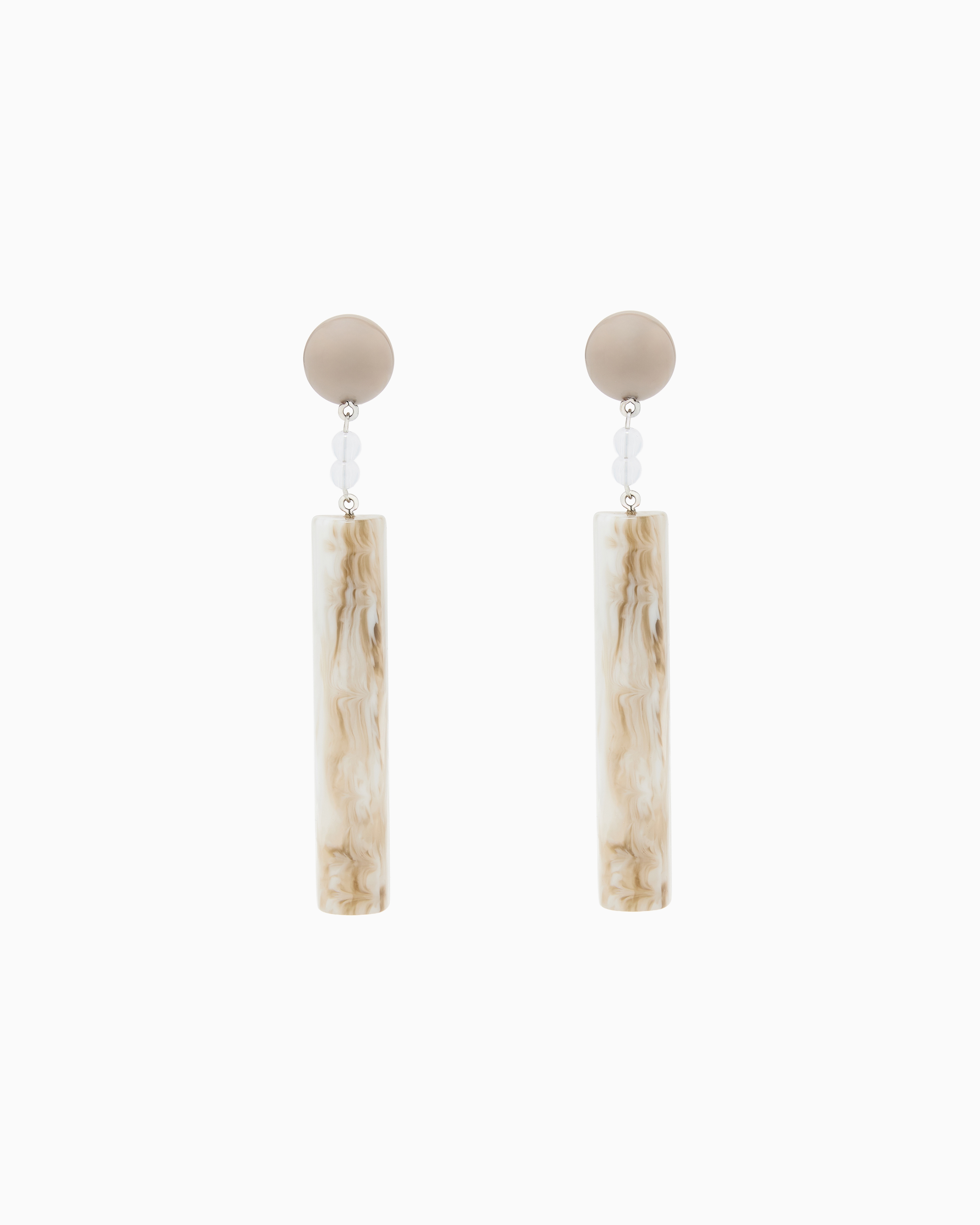 Emporio Armani Beige Oversized Pendant Earrings With Bar