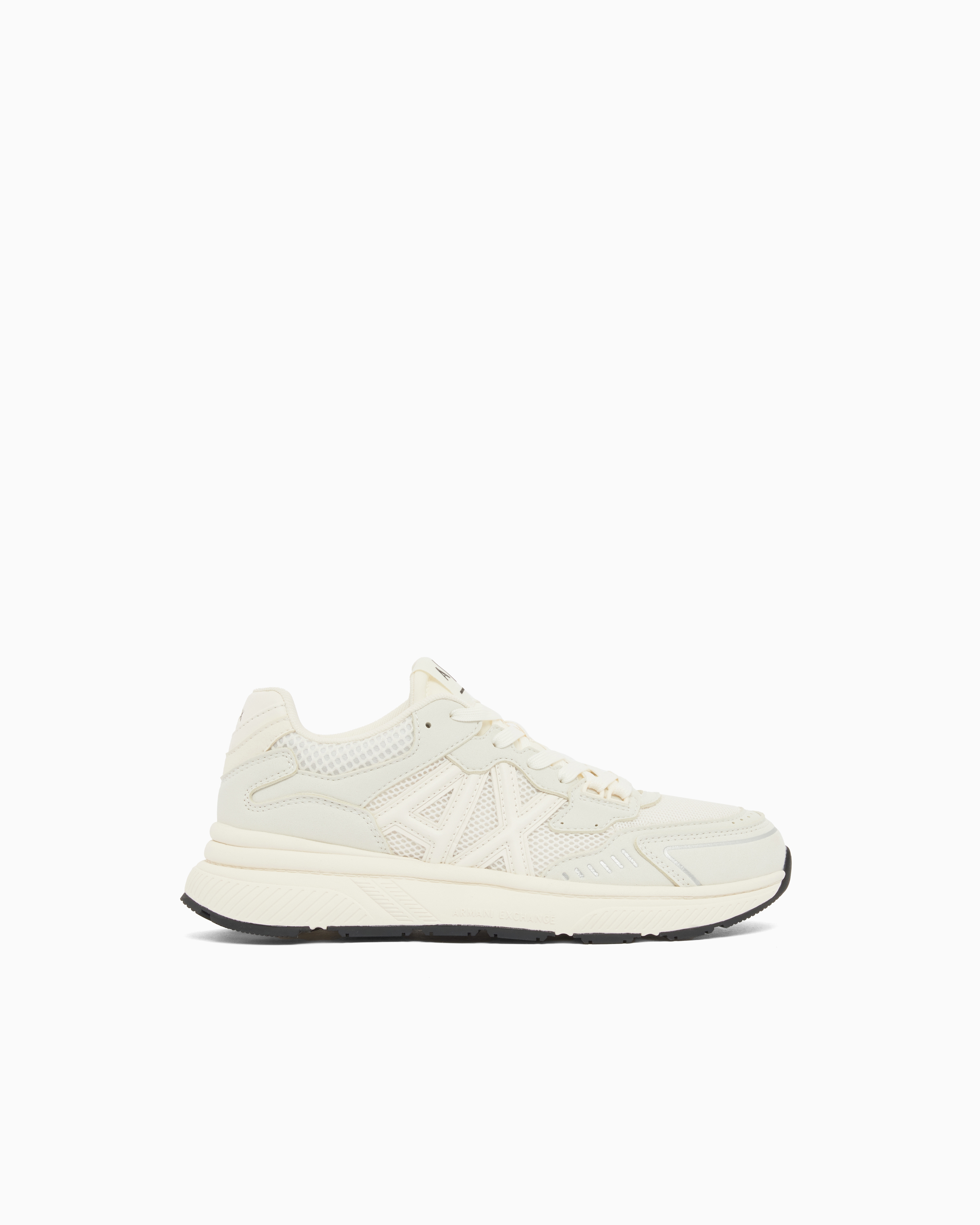 Armani Exchange White Sneakers In Microsuede And Mesh
