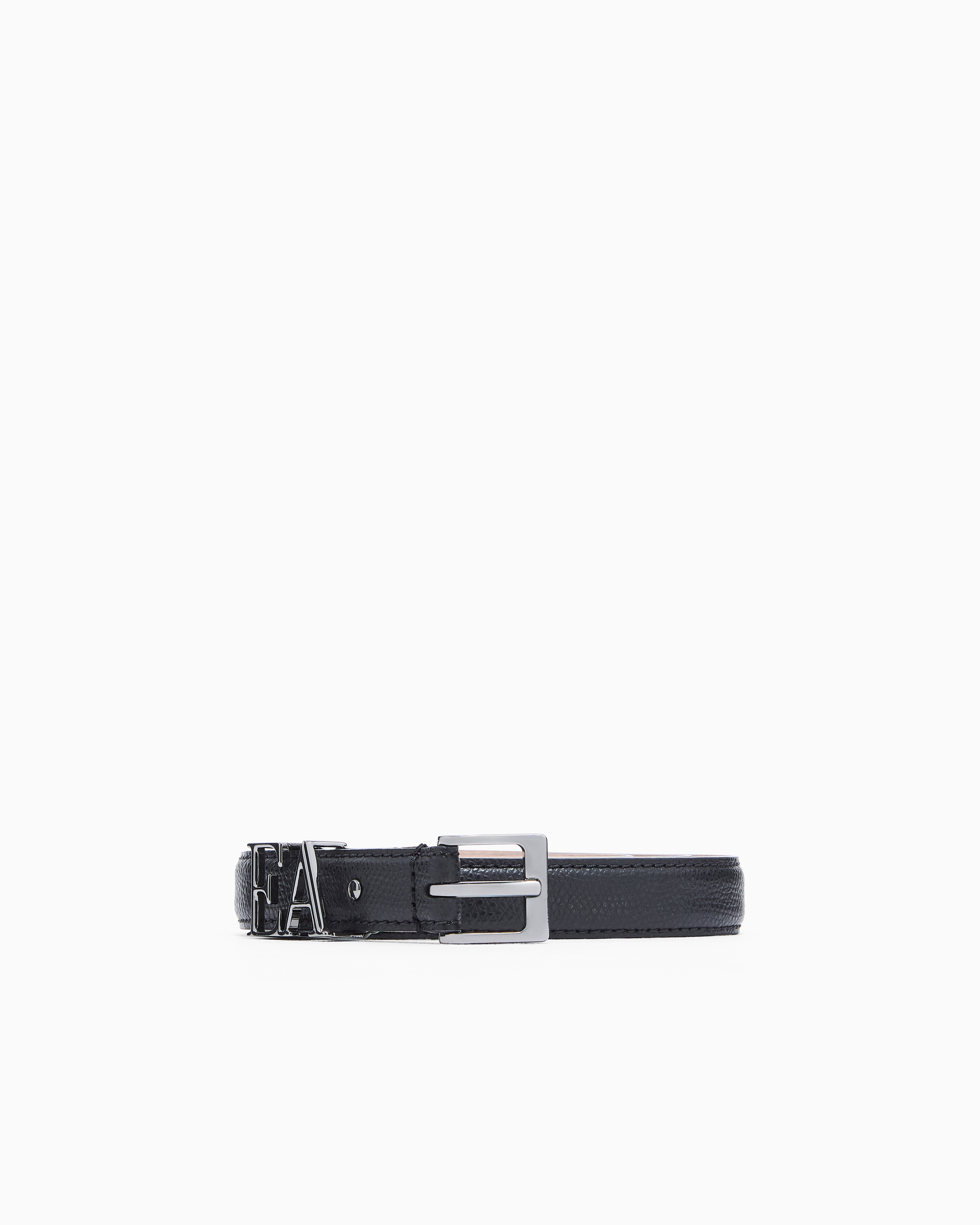 Emporio Armani Black Micro-Grained Leather Belt With Ea Buckle