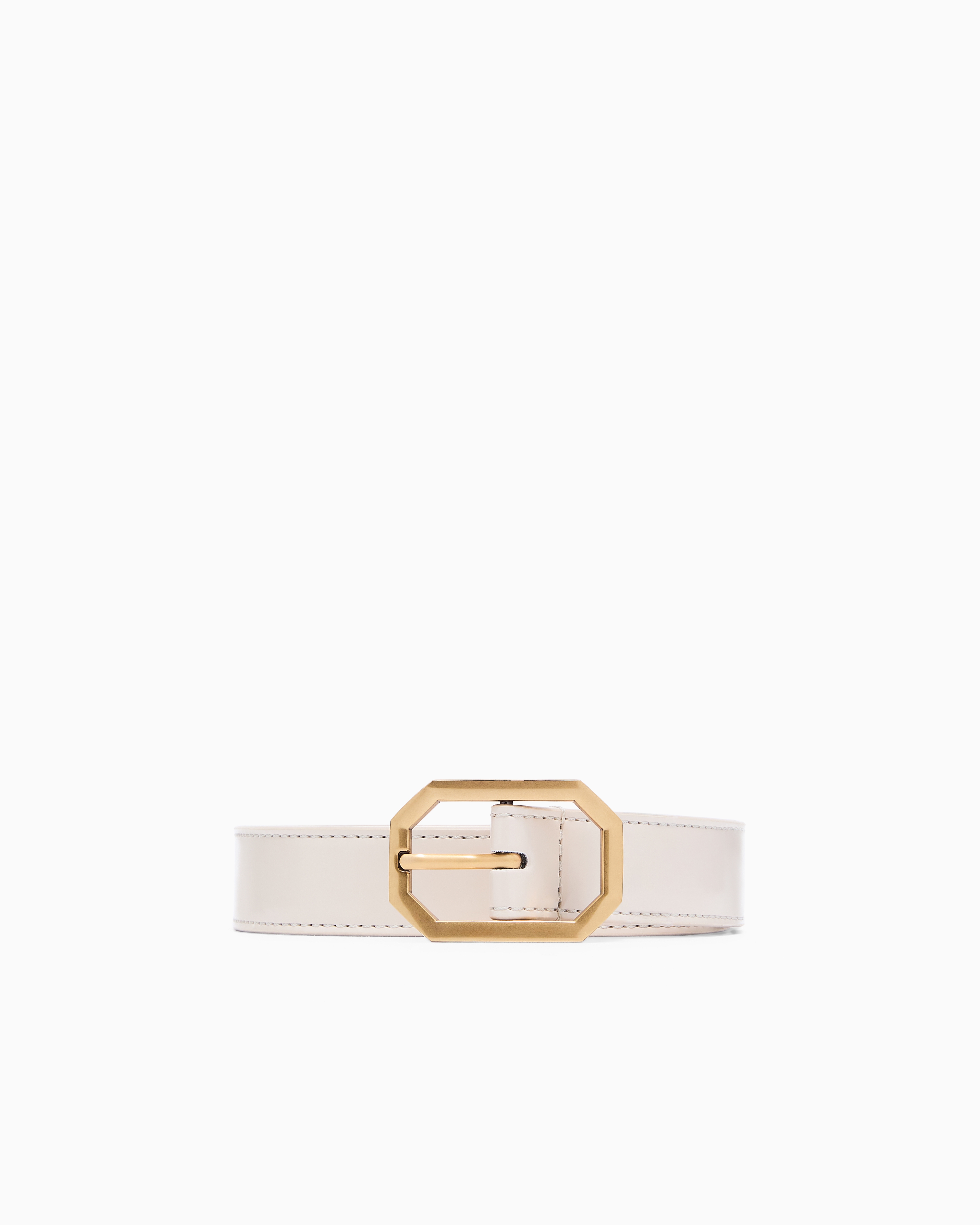 Emporio Armani Beige Belt With Gold Buckle