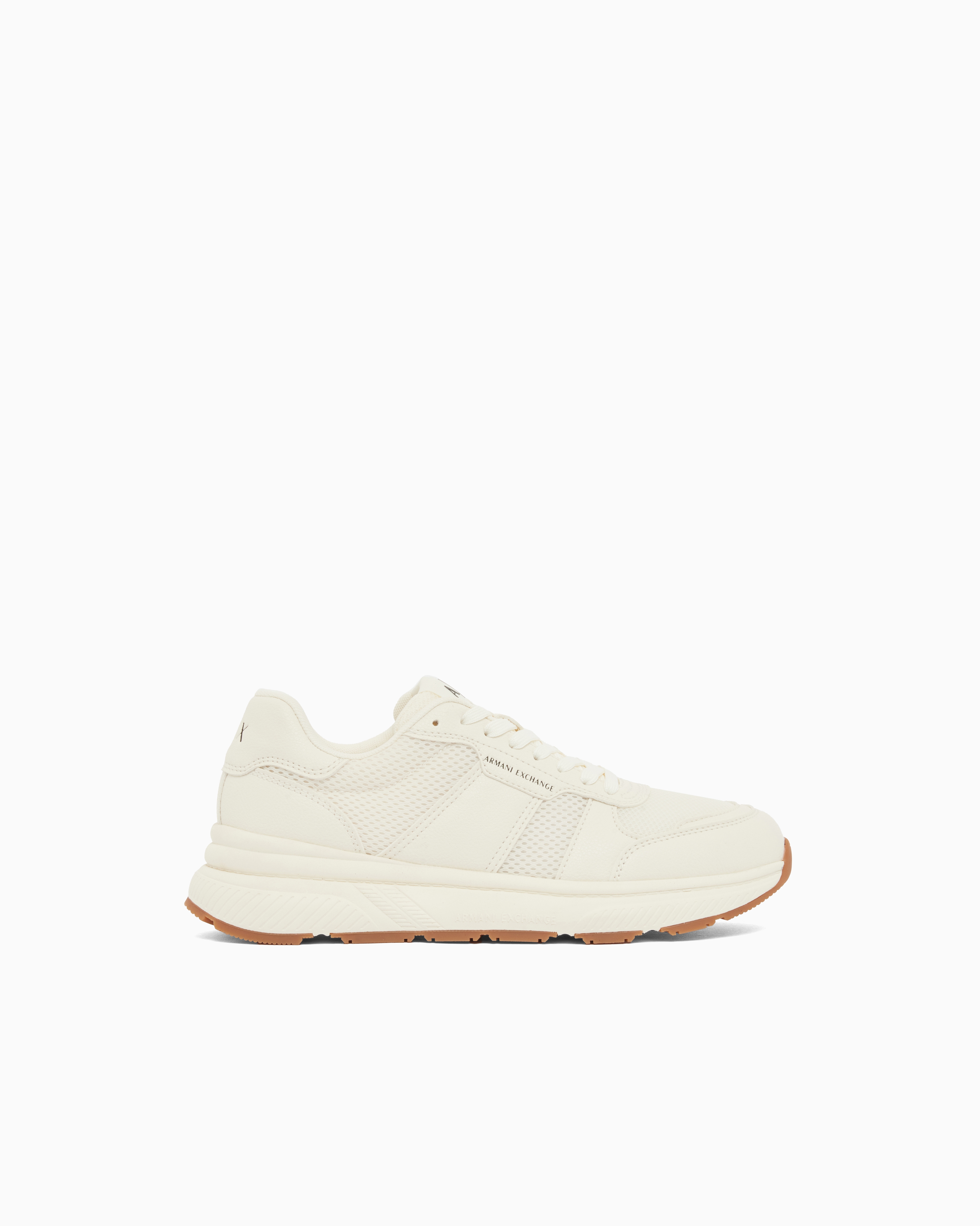 Armani Exchange White Urban Minimal Sneakers In Synthetic Leather And Mesh