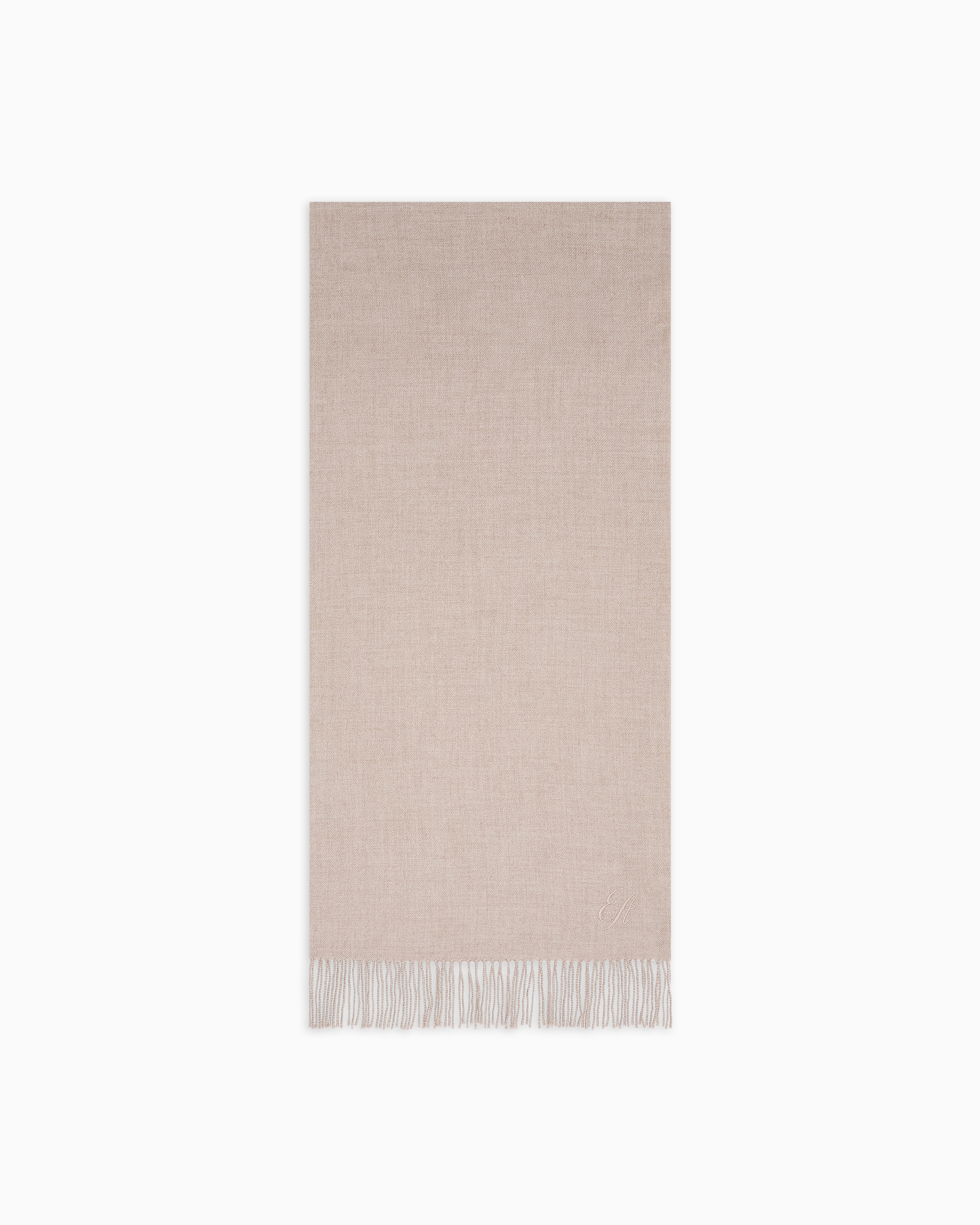 Emporio Armani - Wool stole with signature EA logo embroidery, Woman, Brown, Size: TU