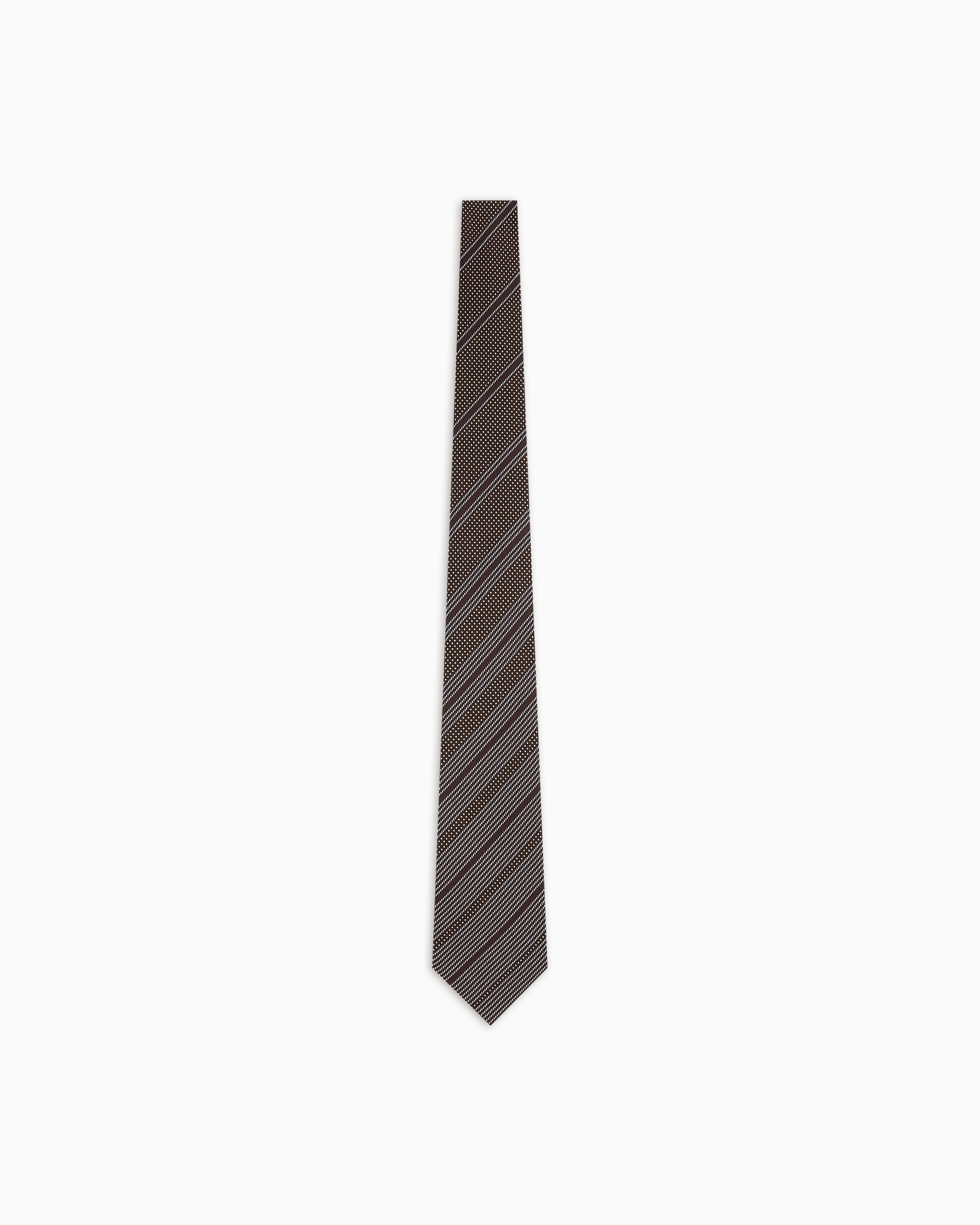 Emporio Armani Pure Silk Tie With Mixed Jacquard Pattern In Brown