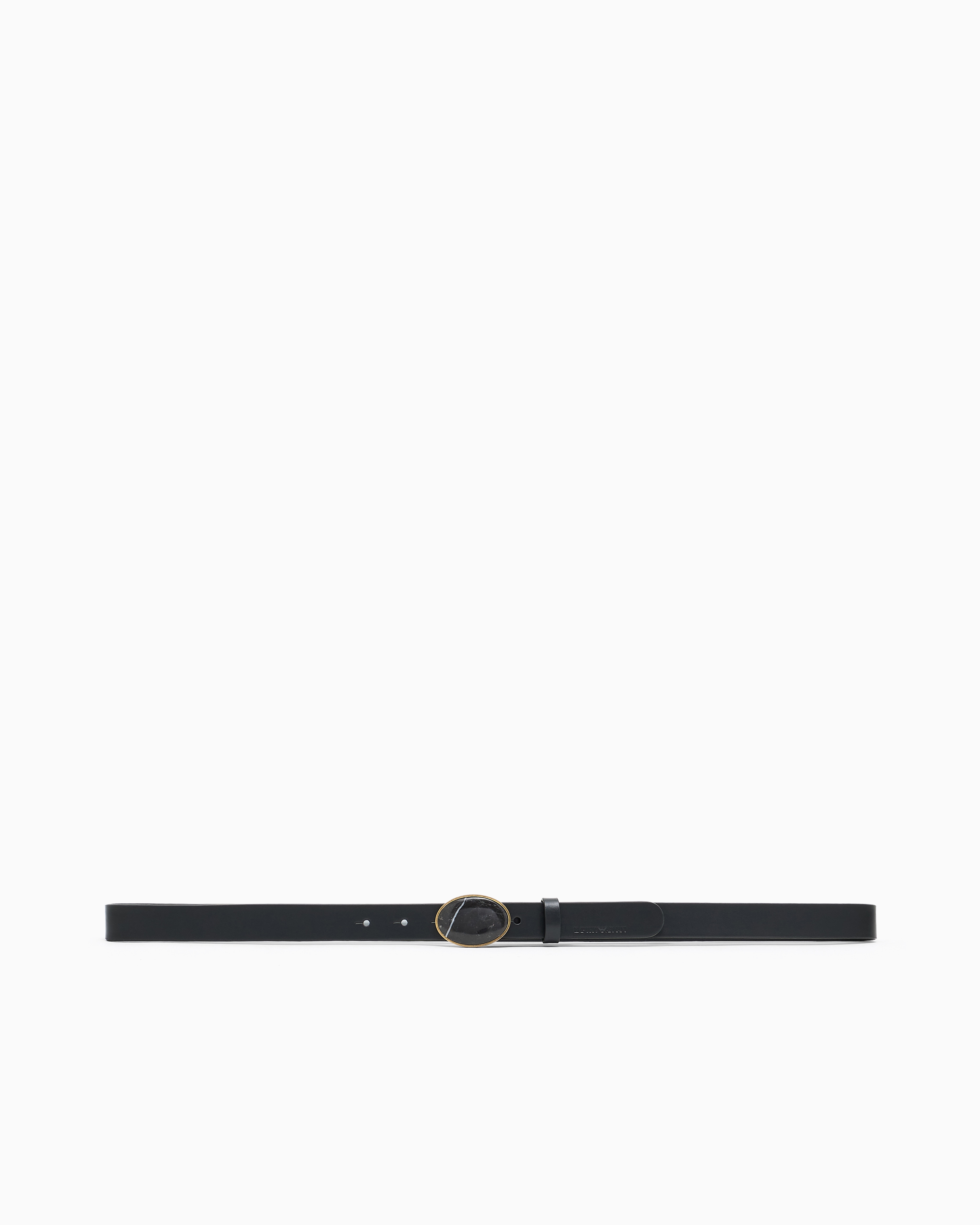 Emporio Armani - Leather belt with marble-effect plate, Man, Black, Size: