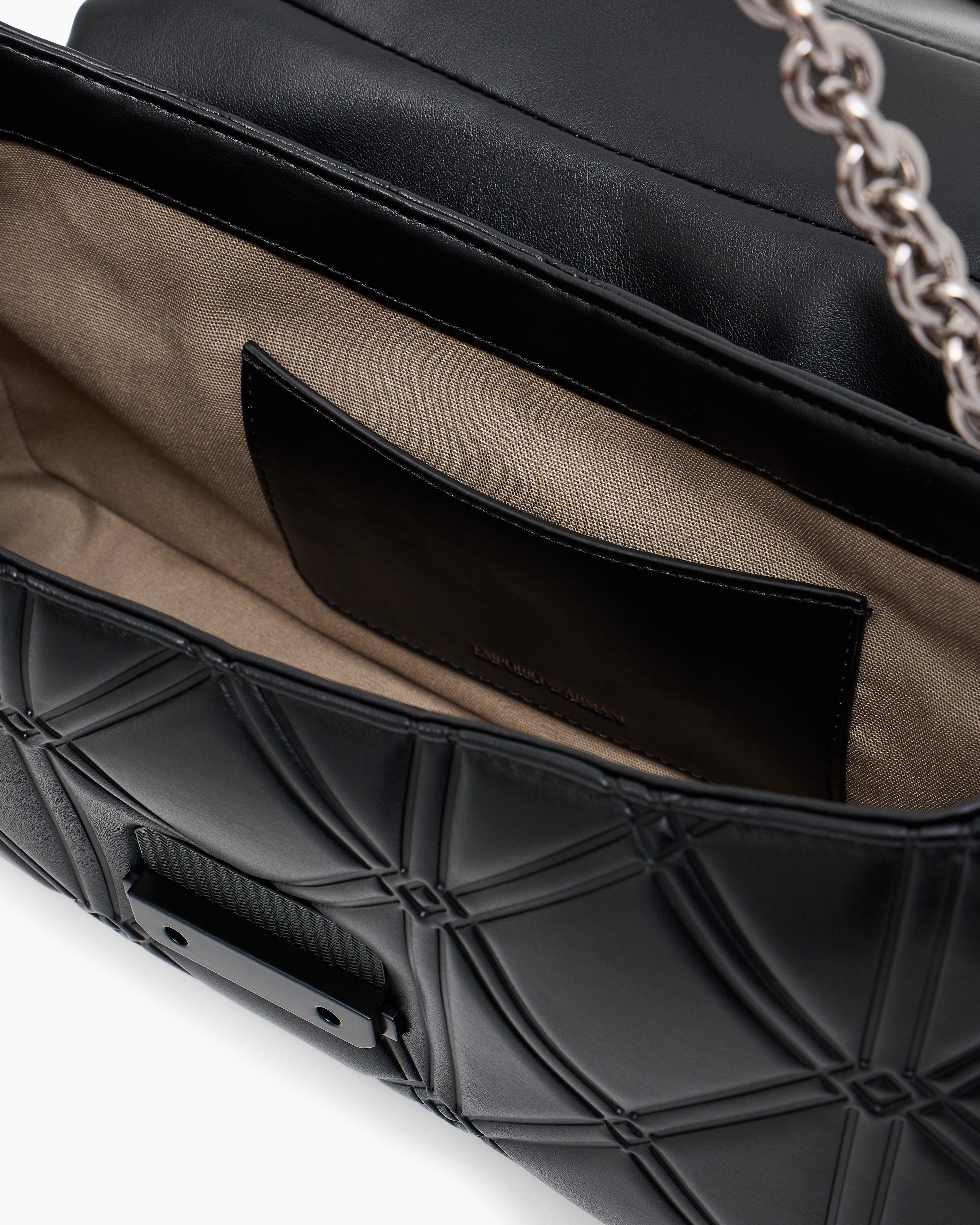 Emporio Armani - Large embossed nappa leather-effect shoulder bag, Woman, Black, Size: TU