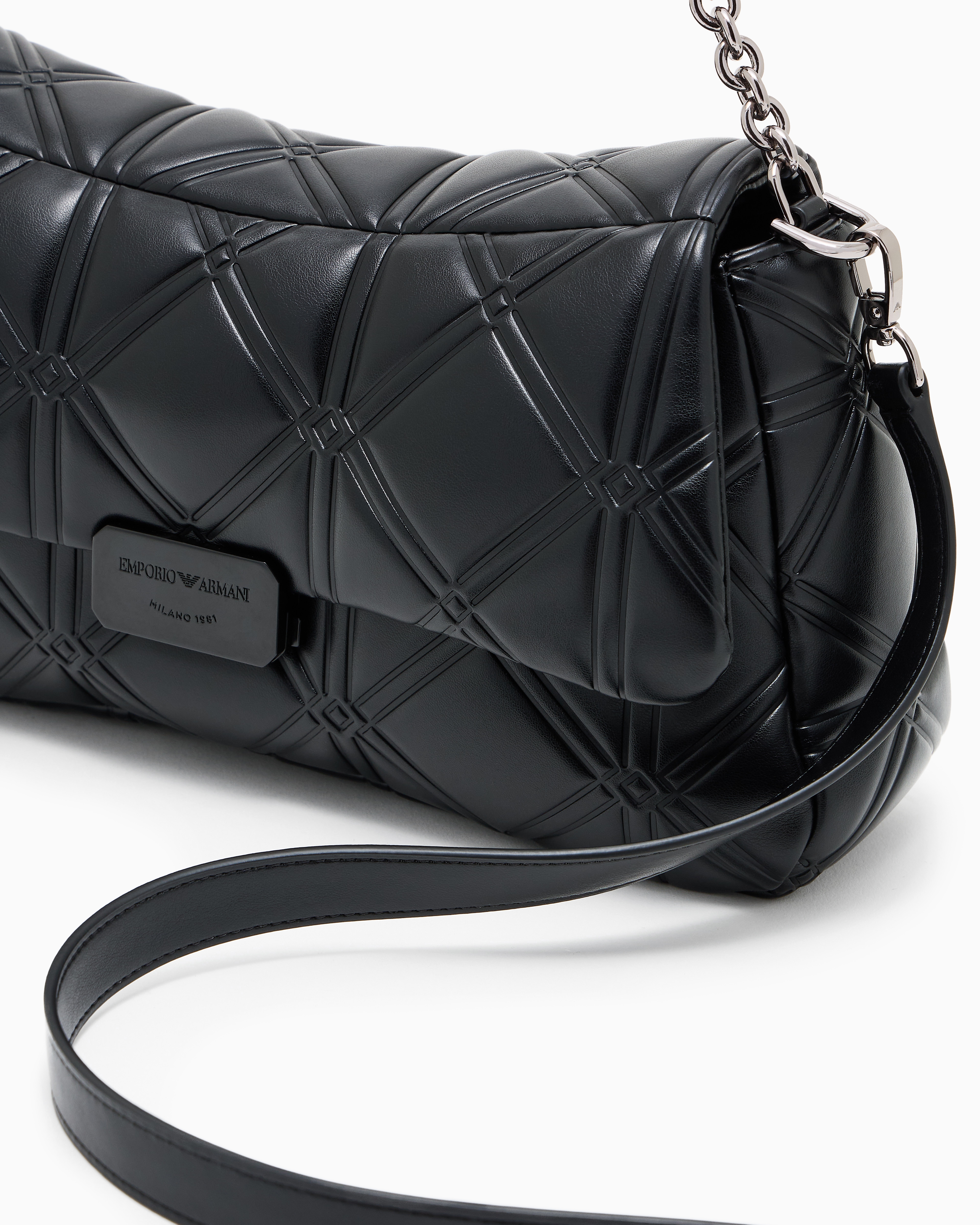 Emporio Armani - Large embossed nappa leather-effect shoulder bag, Woman, Black, Size: TU