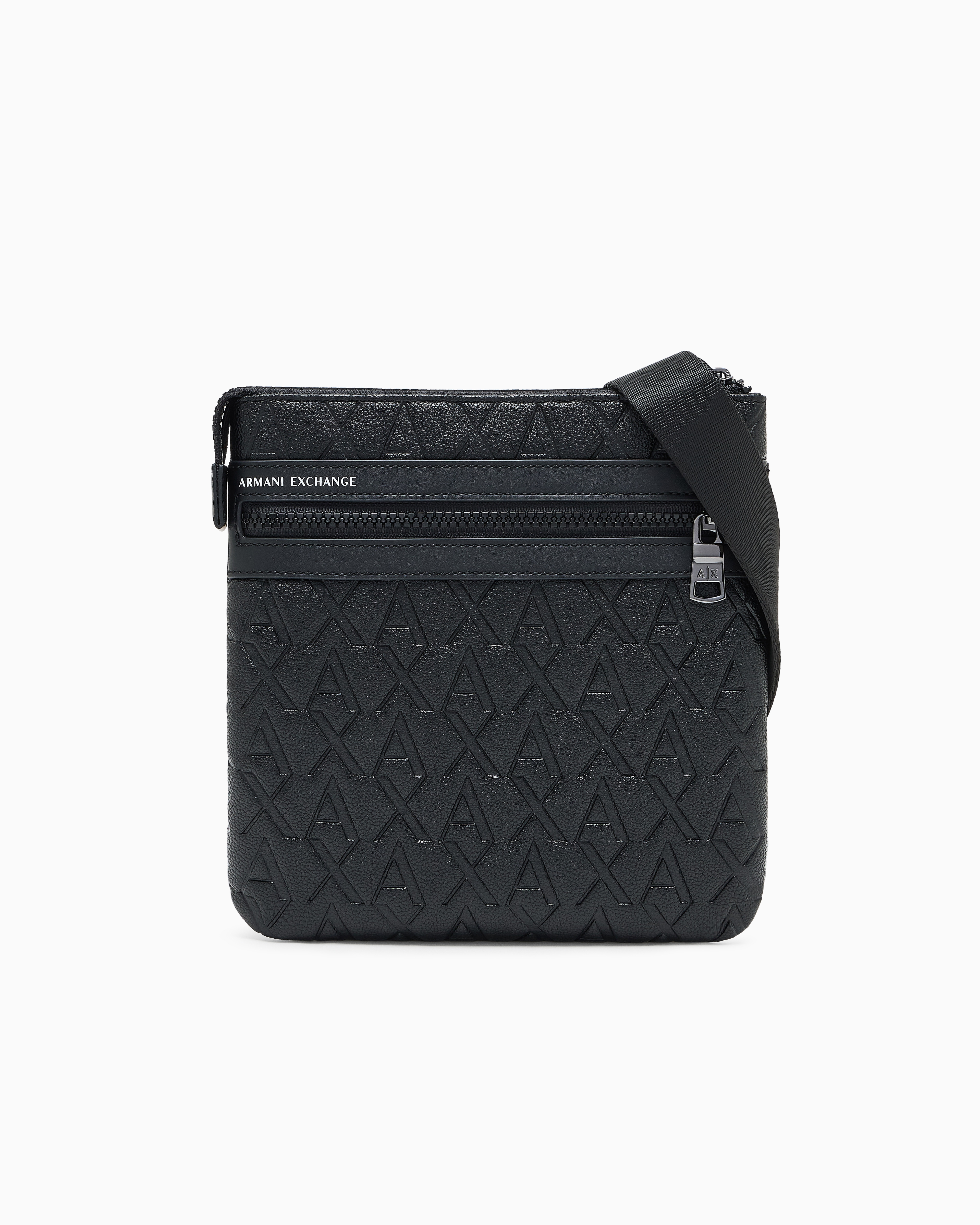 Armani Exchange - Flat shoulder bag with allover logo, Man, Black, Size: TU