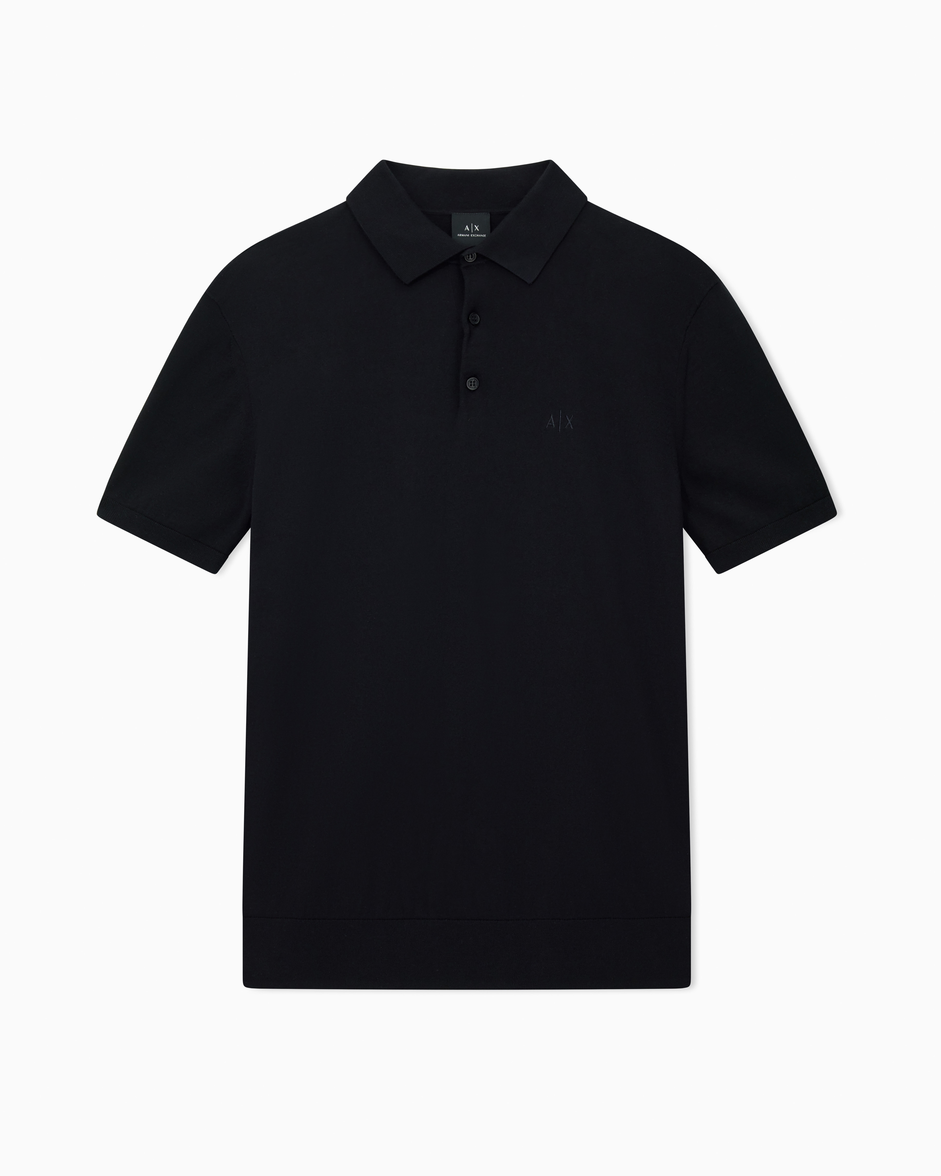 Armani Exchange Black Short Sleeve Polo In Cotton Knit