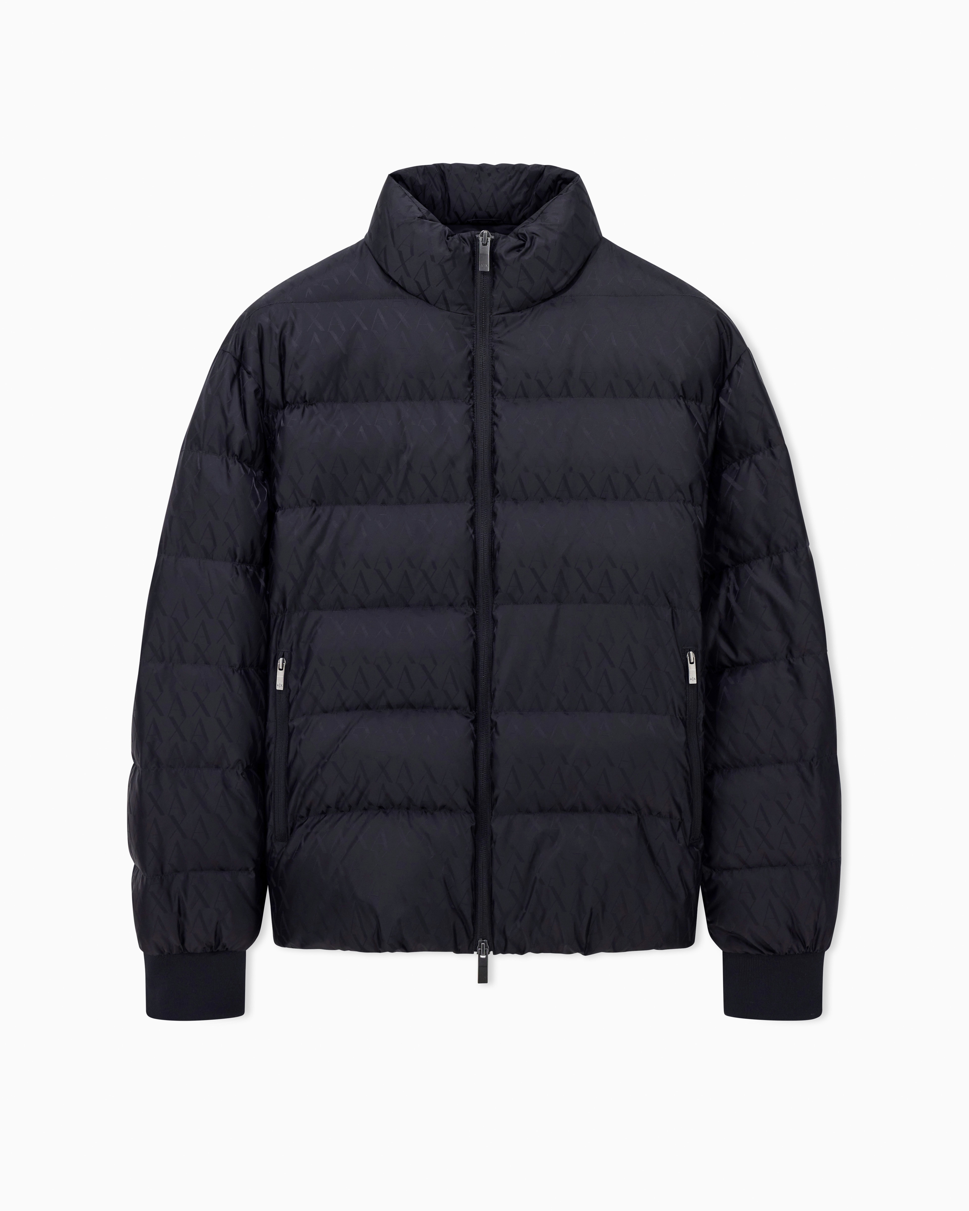 Armani Exchange - TONE ON ALLOVER LOGO PUFFER JACKET, Man, Black, Size: