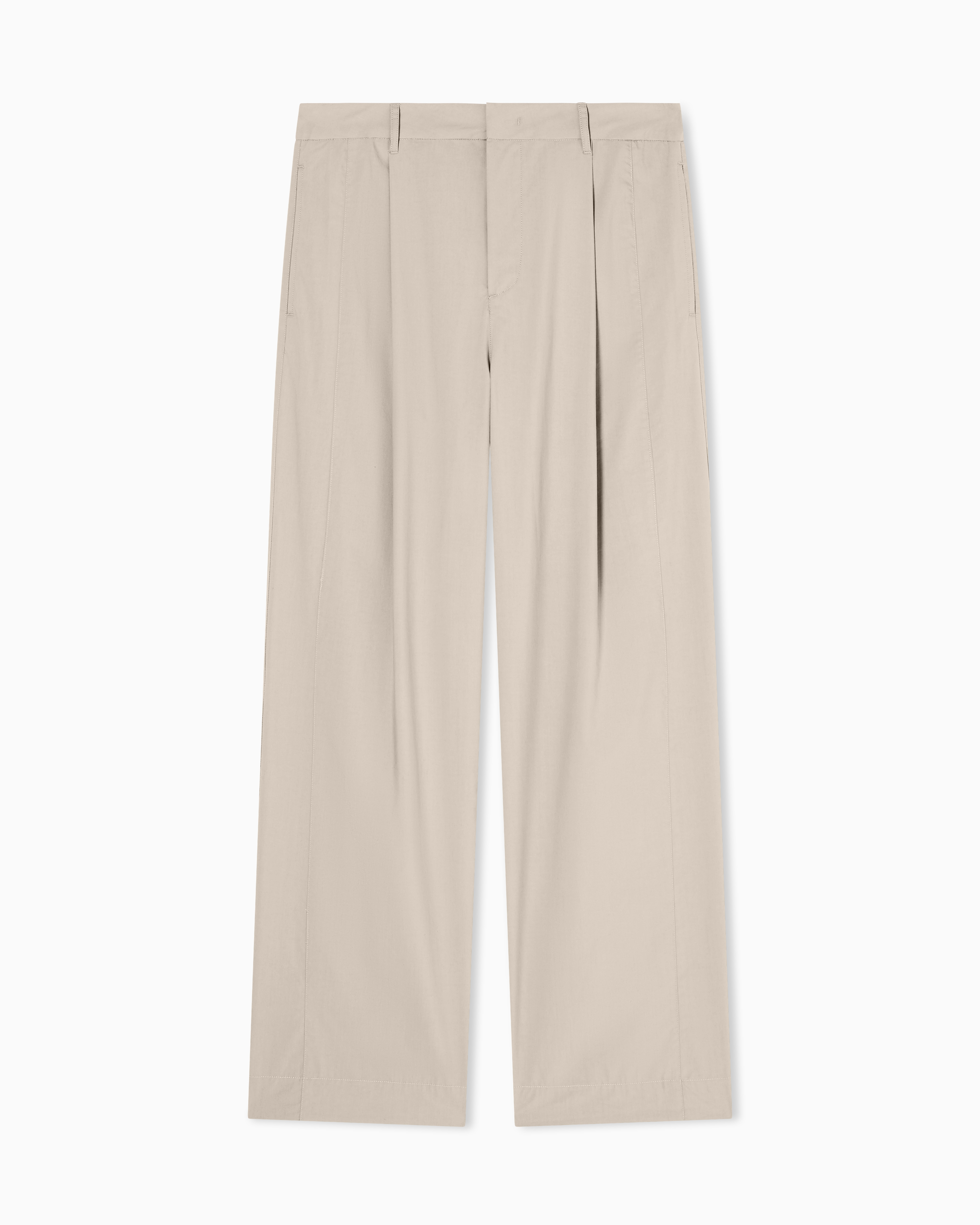 Armani Exchange Beige Wide Trousers In Structured Cotton With Pleats