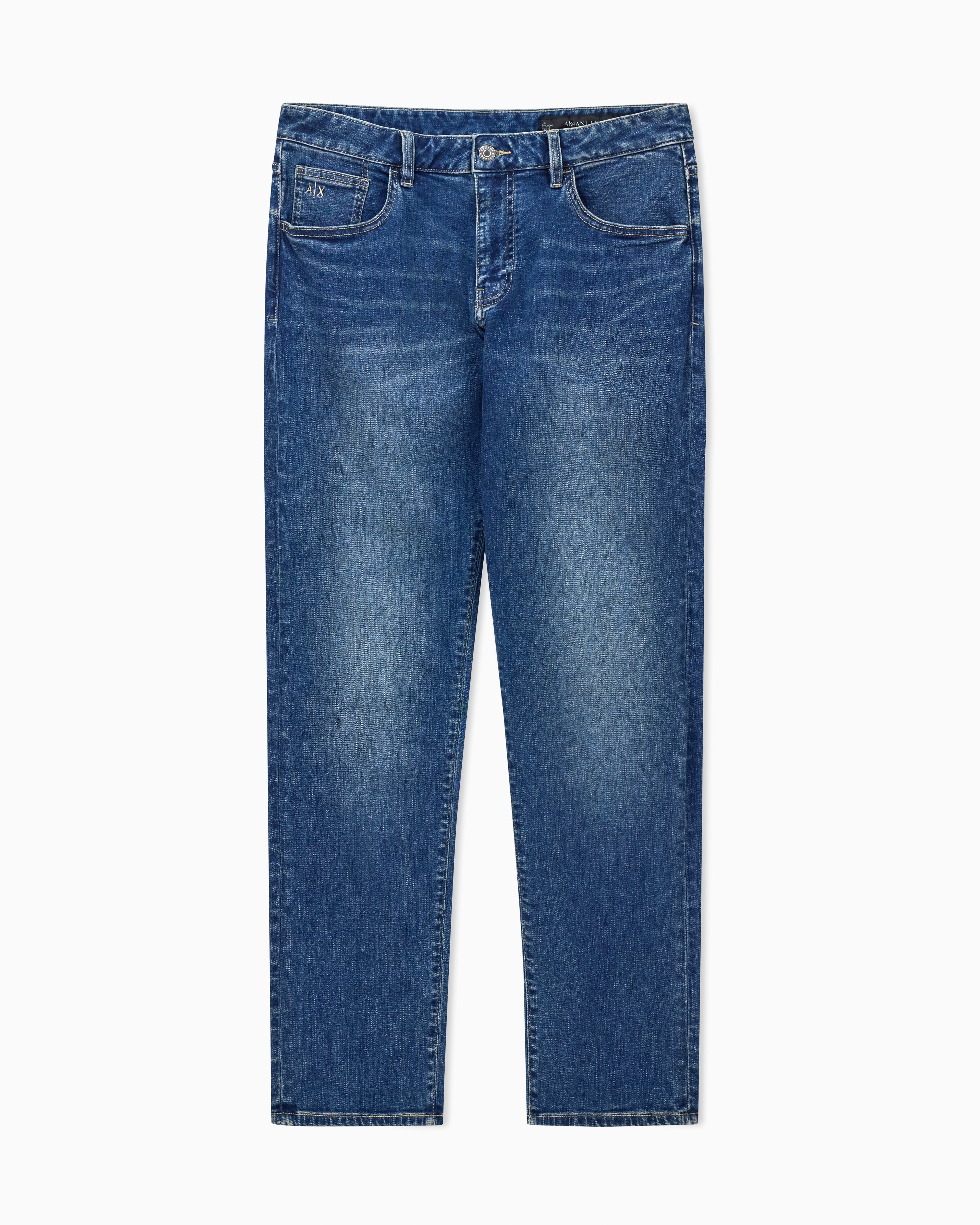 Armani Exchange Blue Straight Fit Jeans In Light Comfort Denim