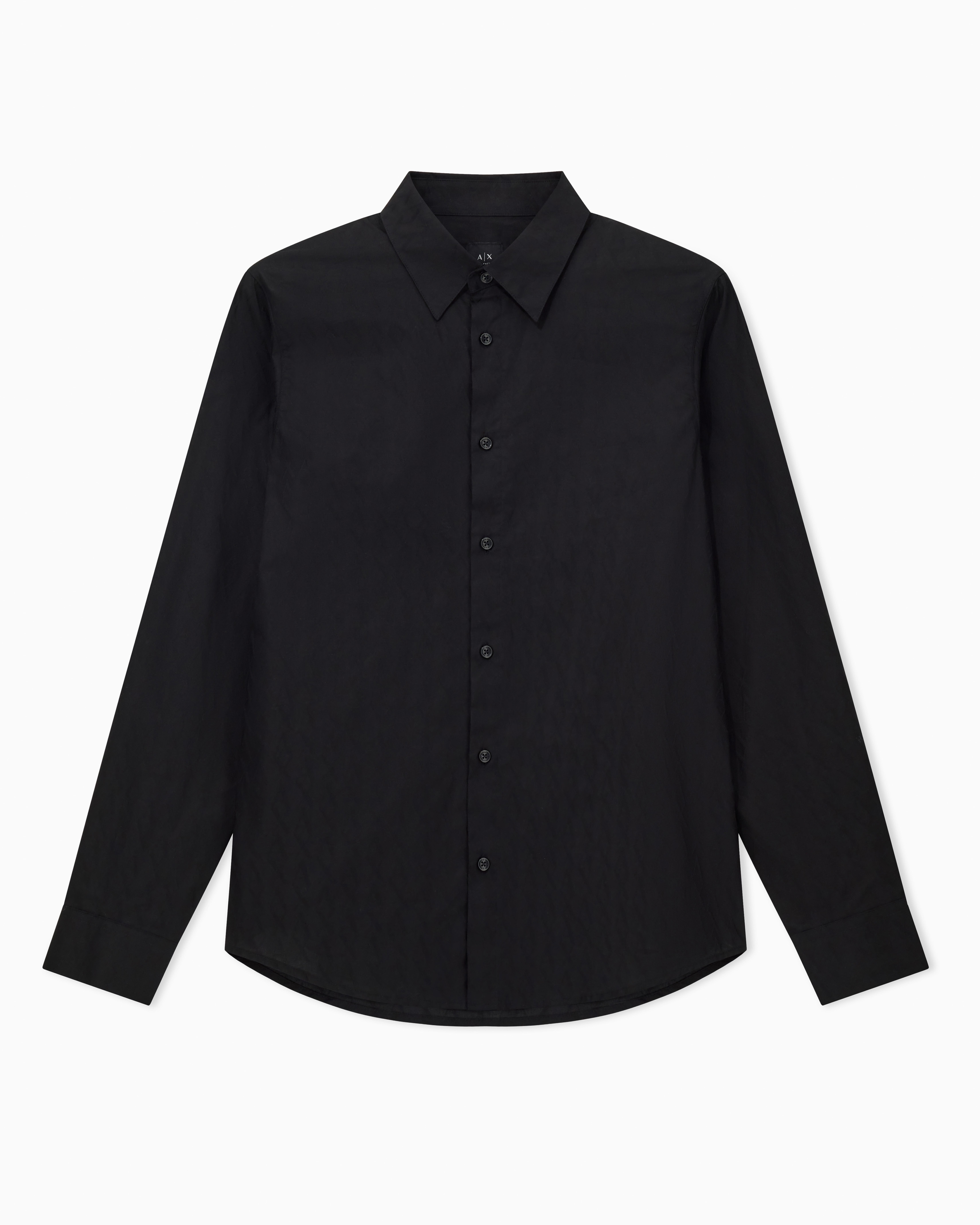 Armani Exchange Black Regular Fit Jacquard Cotton Shirt