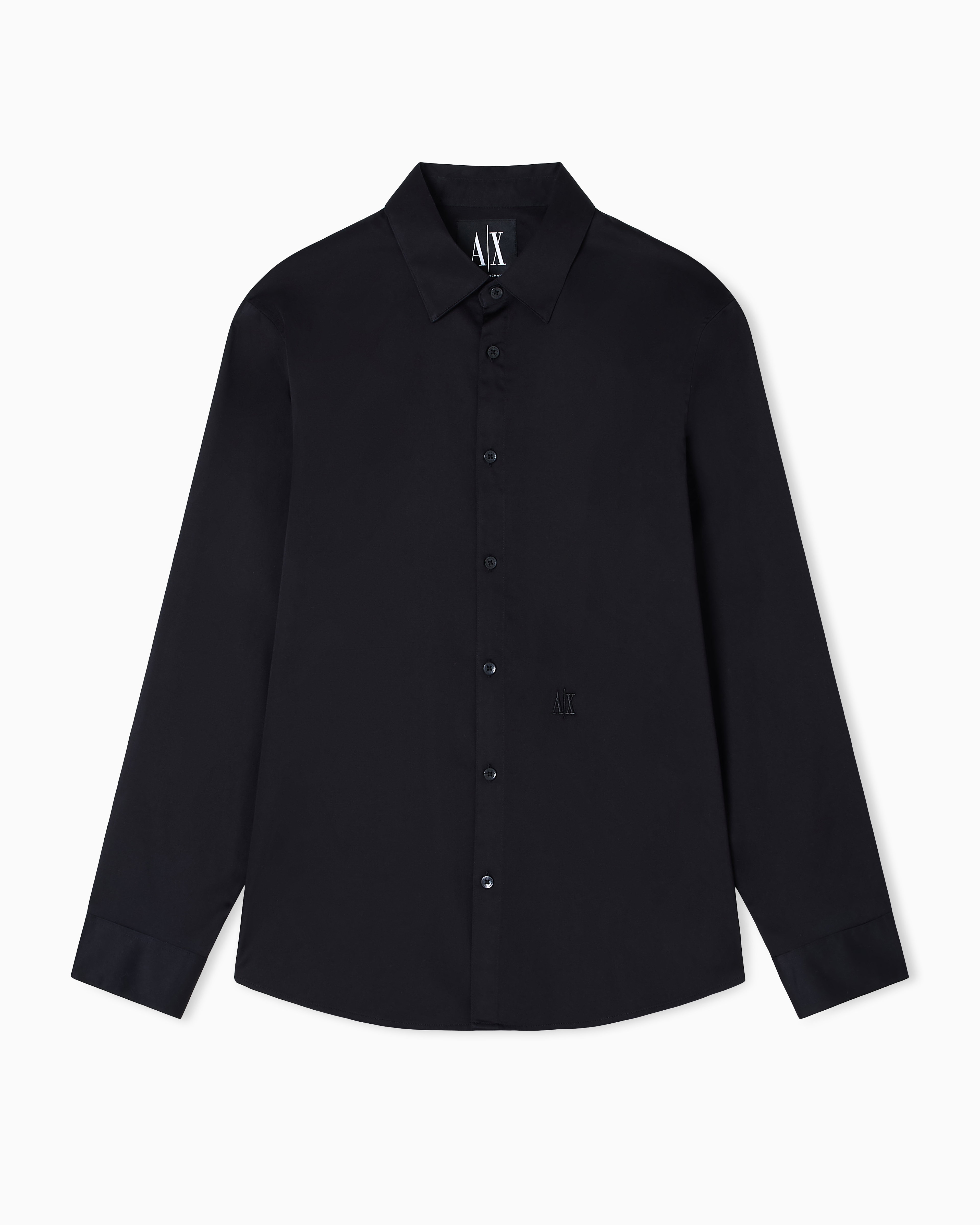 Armani Exchange Black Long Sleeve Stretch Cotton Satin Shirt Icon
