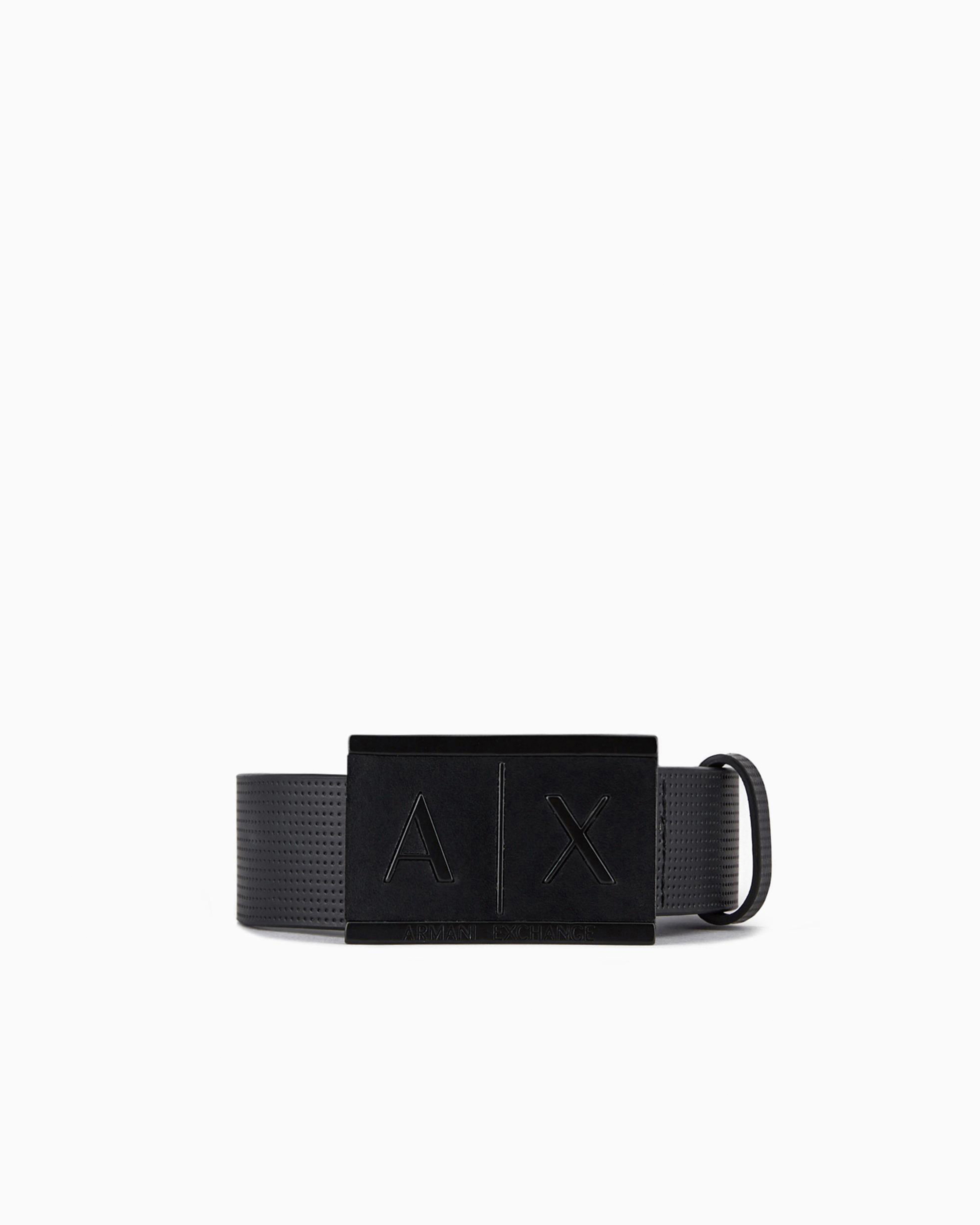 Armani Exchange Black Smooth Leather Belt With Square Buckle