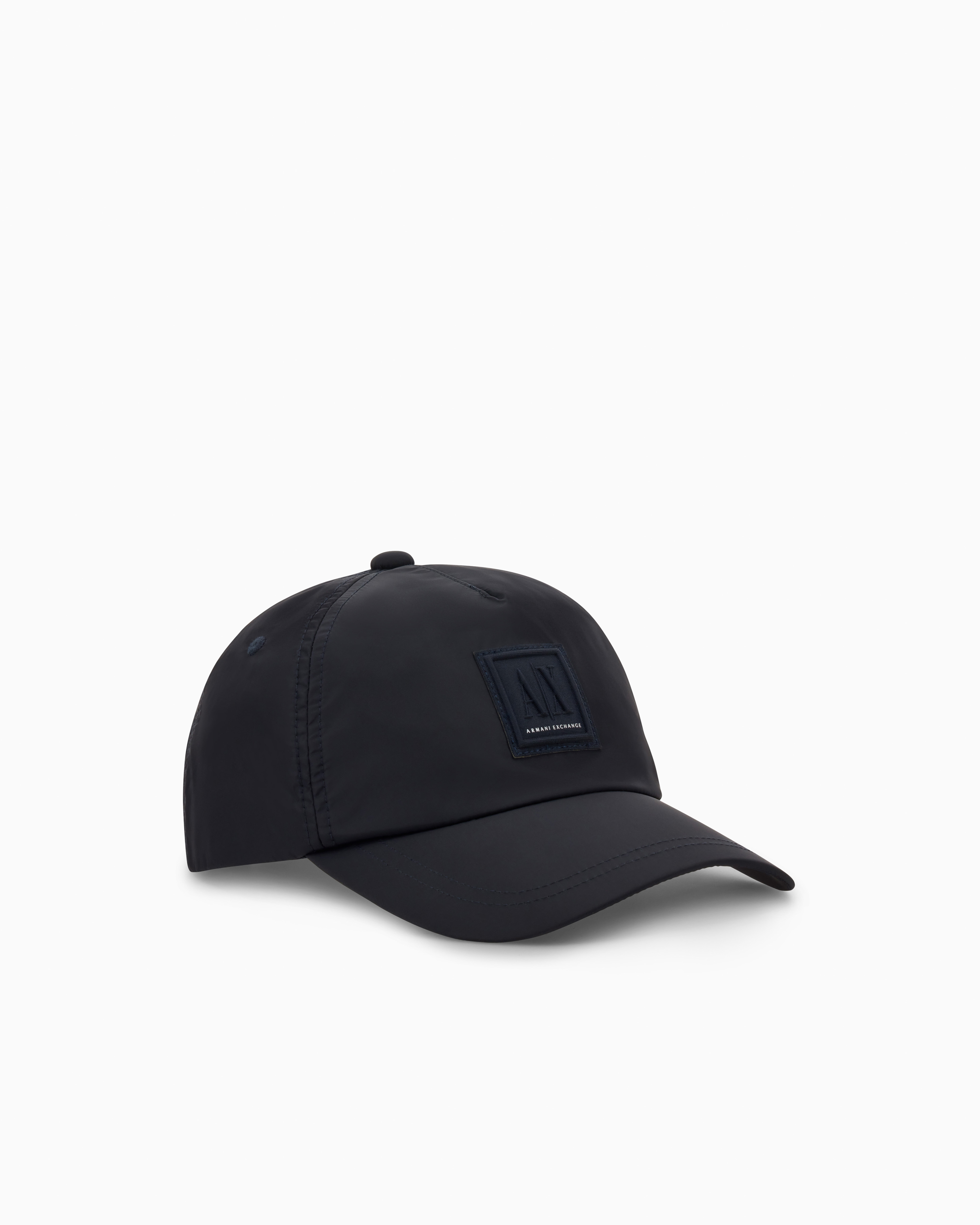 Armani Exchange Navy Blue Technical Adjustable Hat With Curved Visor And Patch Icon