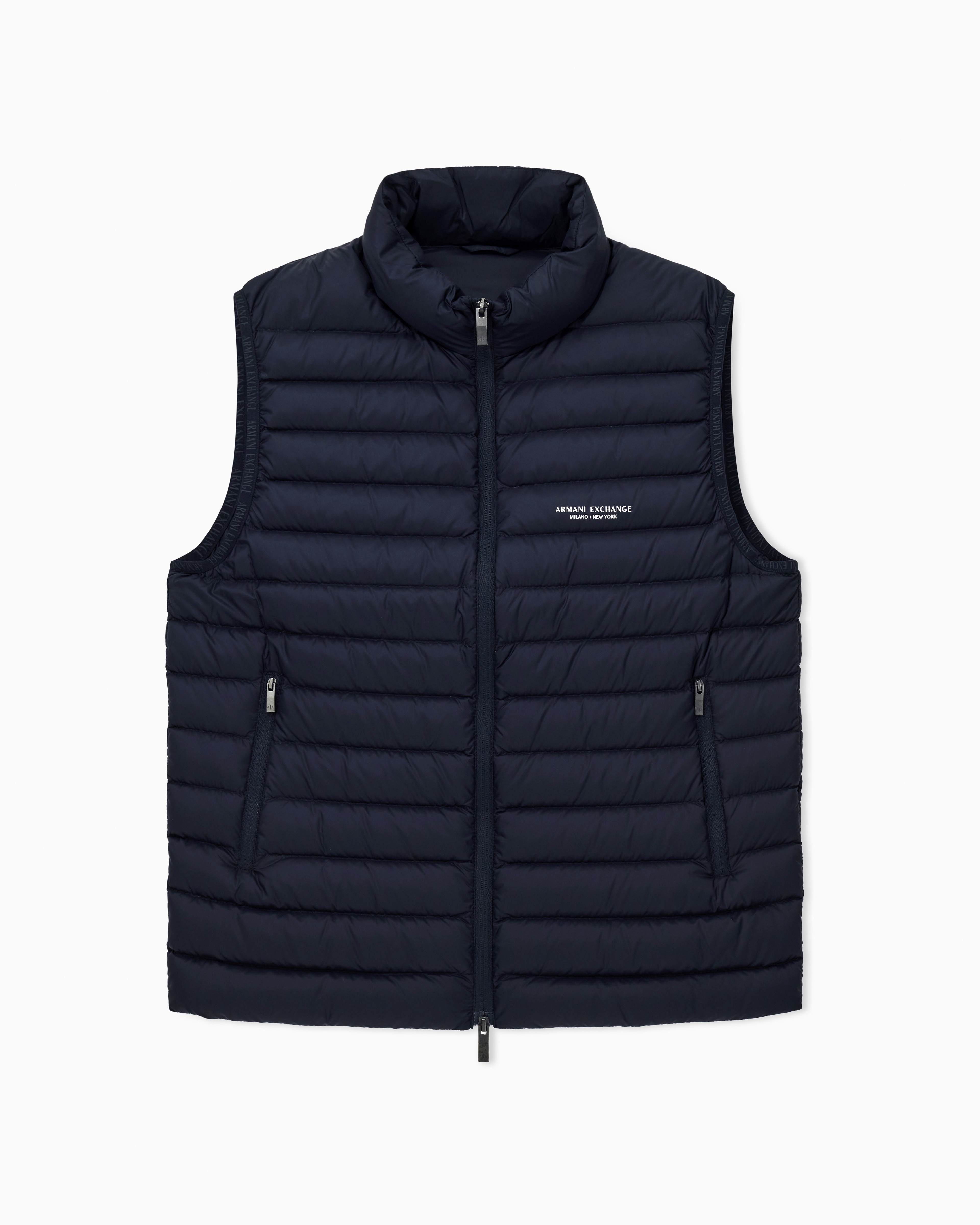 Armani Exchange - Full zip sleeveless down jacket, Man, Navy Blue, Size: