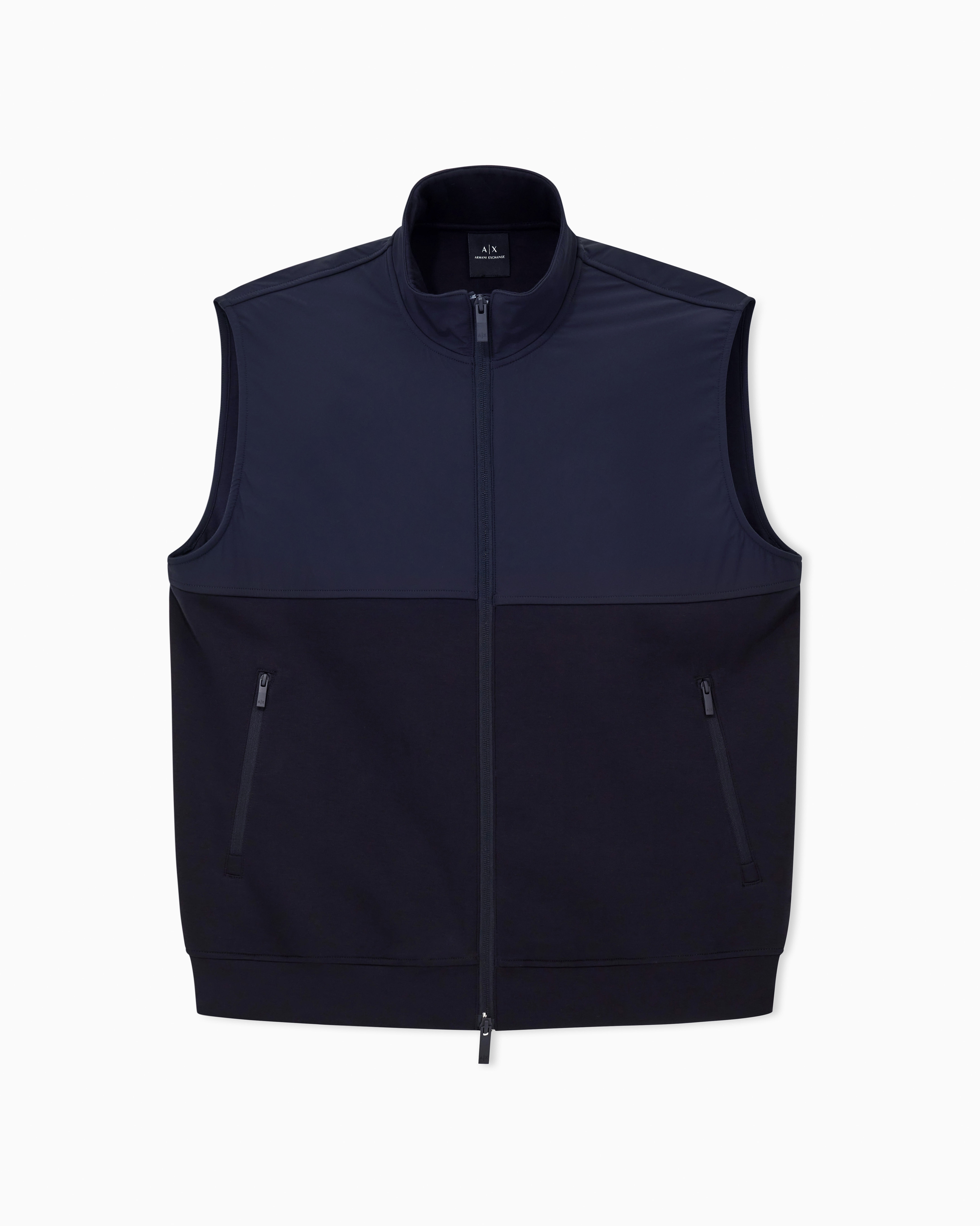 Armani Exchange Navy Blue Full-Zip Bi-Material Vest