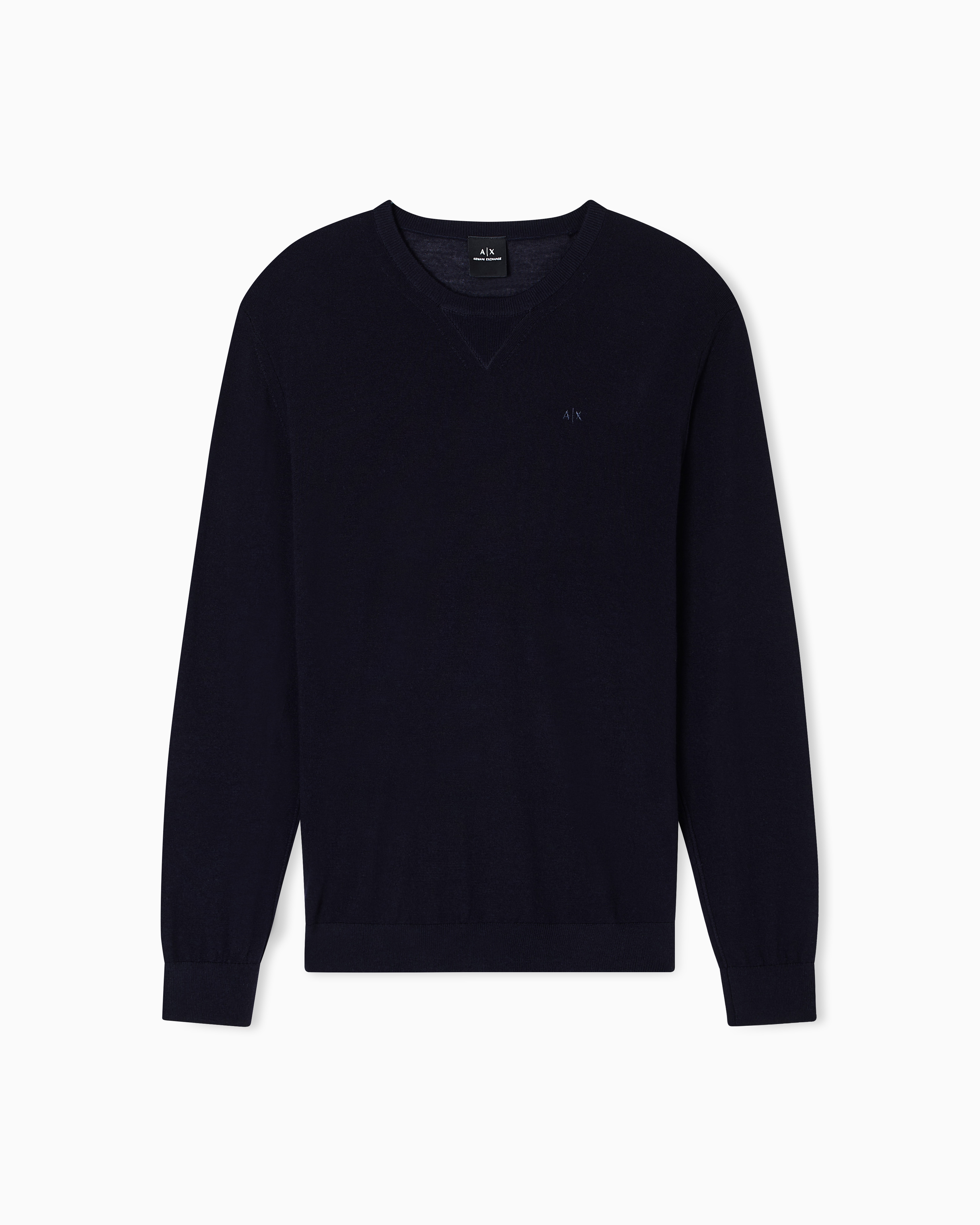 Armani Exchange Navy Blue Crewneck Sweater In Lightweight Merino Wool