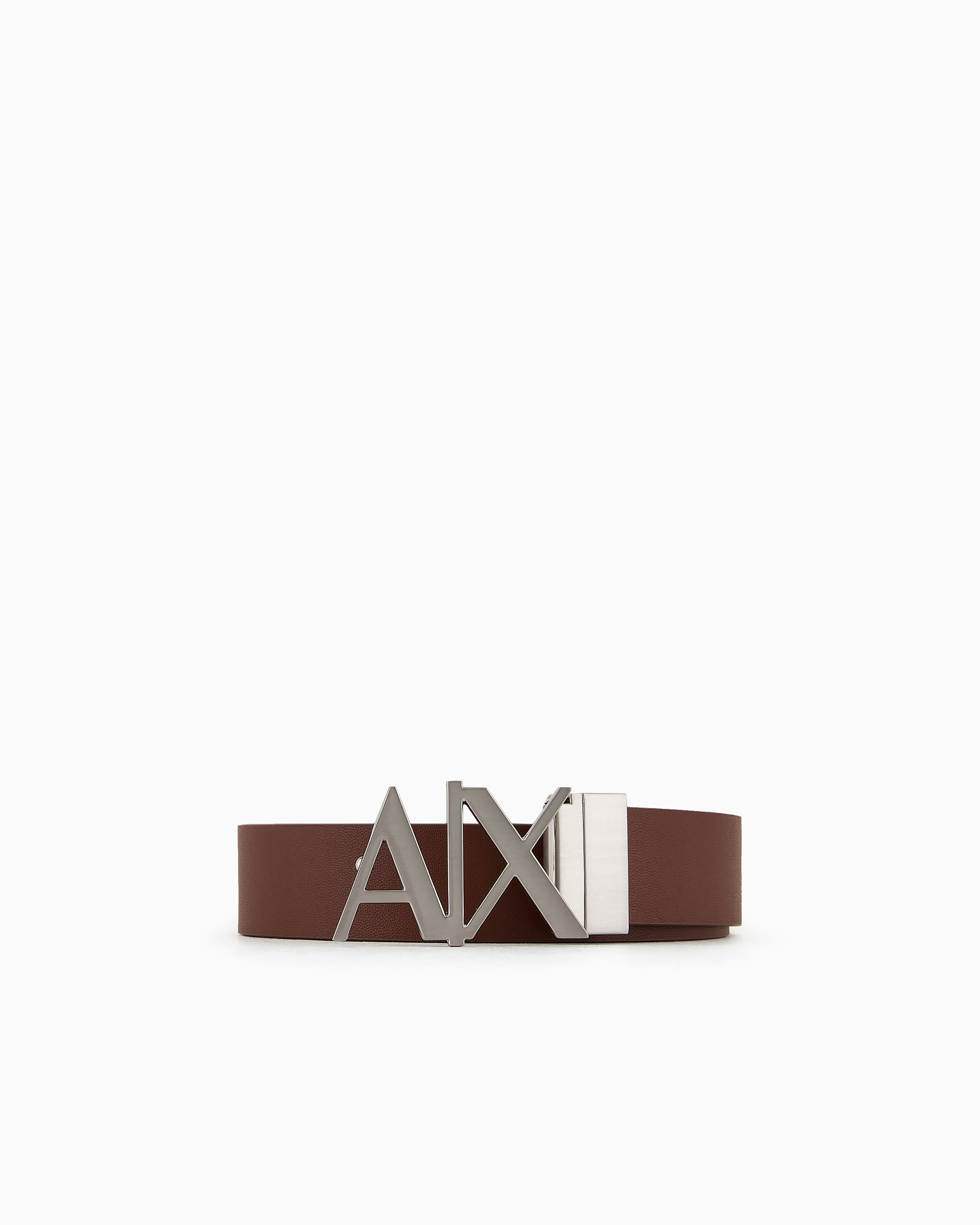 Armani Exchange Brown Smooth Leather Belt With Logo Buckle