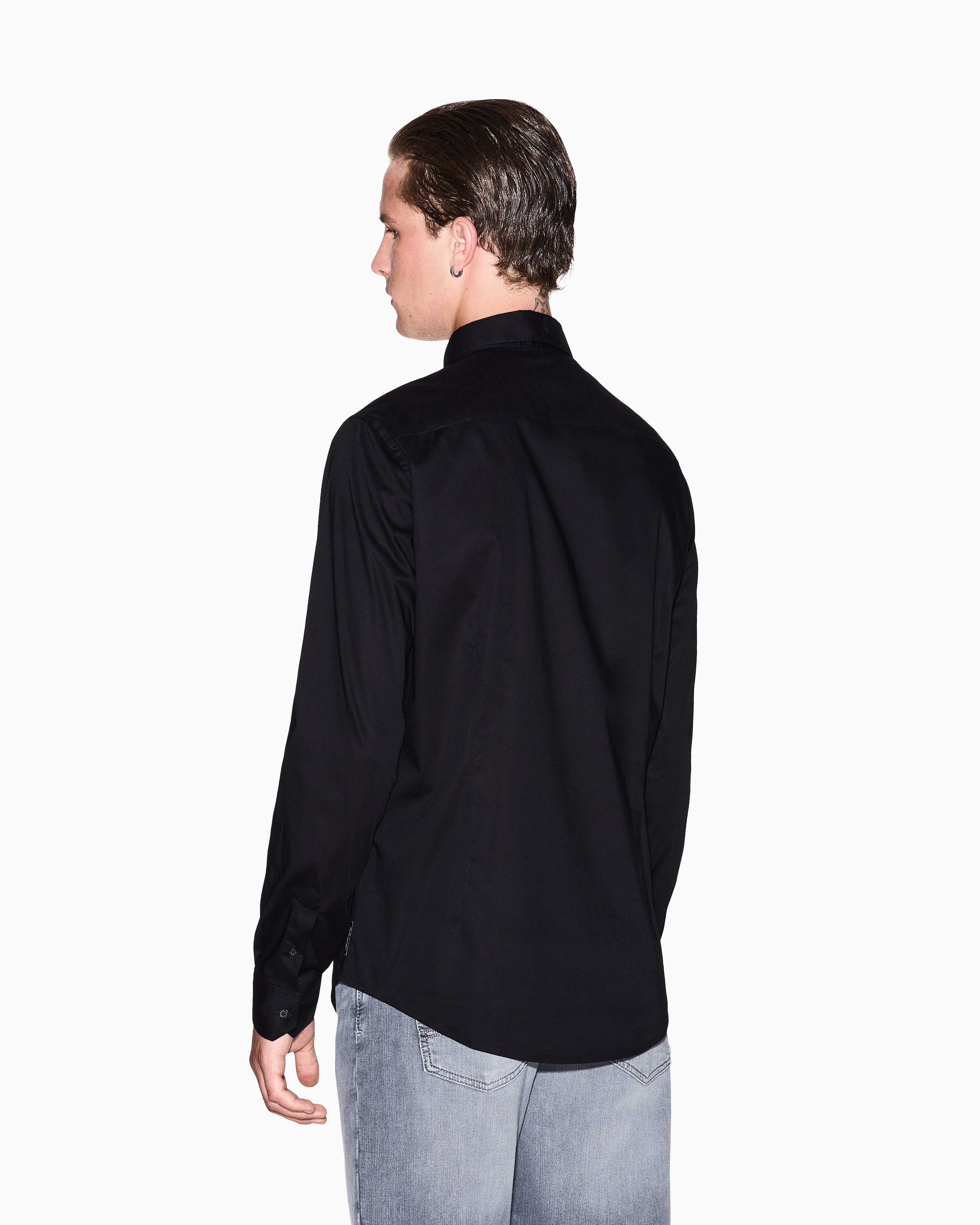 Armani Exchange - Slim fit shirt stretch cotton poplin, Man, Black, Size: