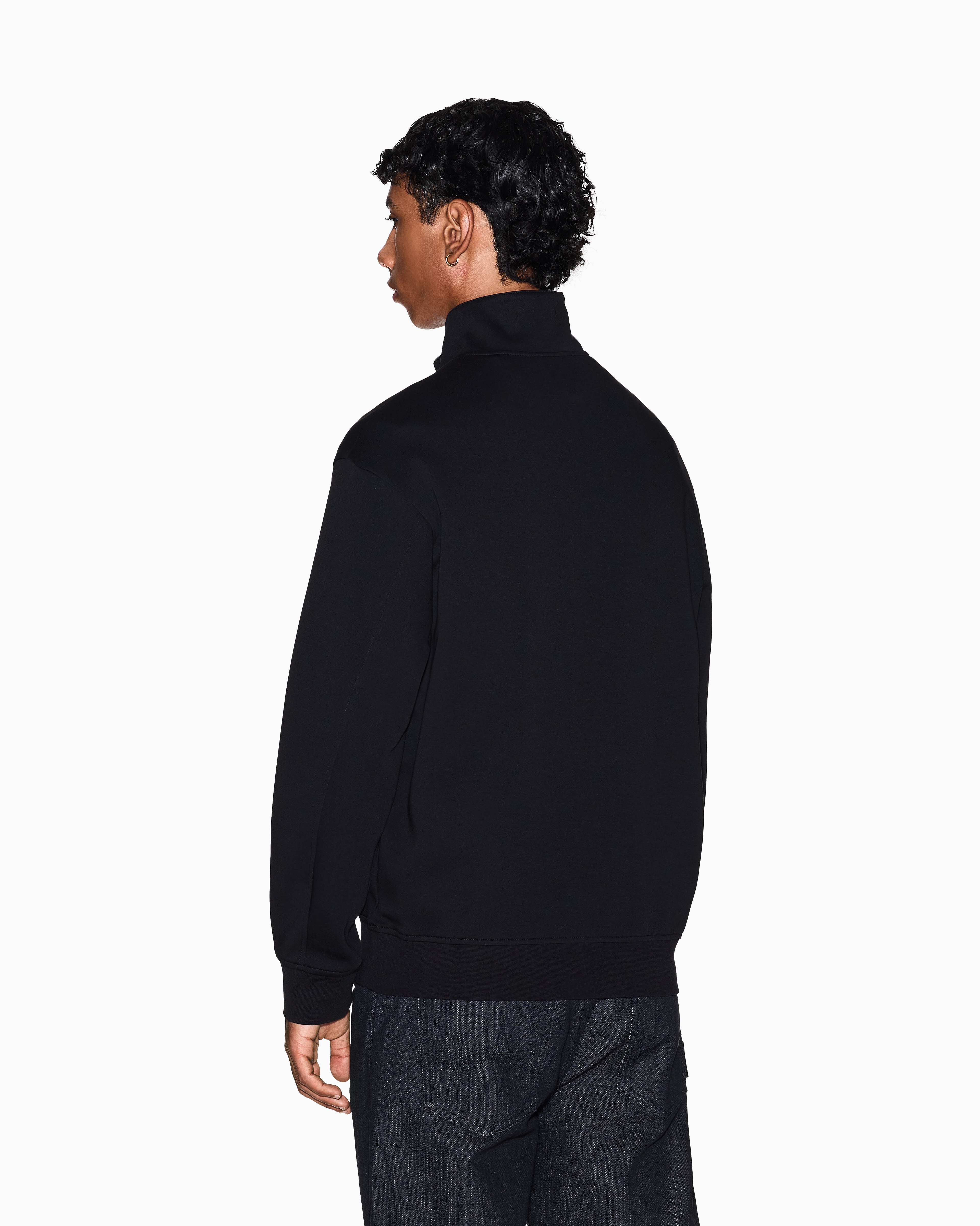 Armani Exchange - Sweatshirt with high neck and buttons, Man, Black, Size: