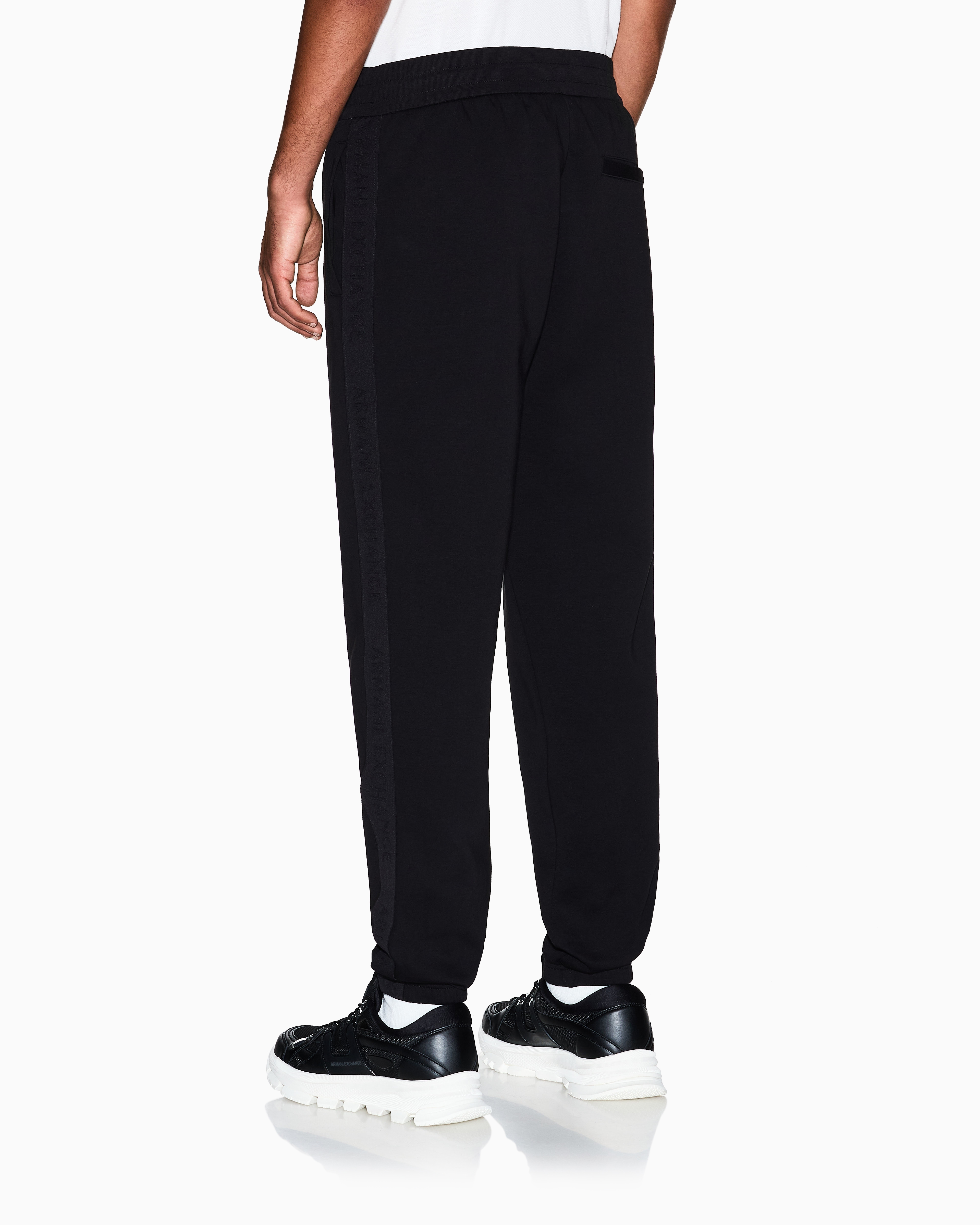 Armani Exchange - Jogger Pants Logo Stripes, Man, Black, Size: