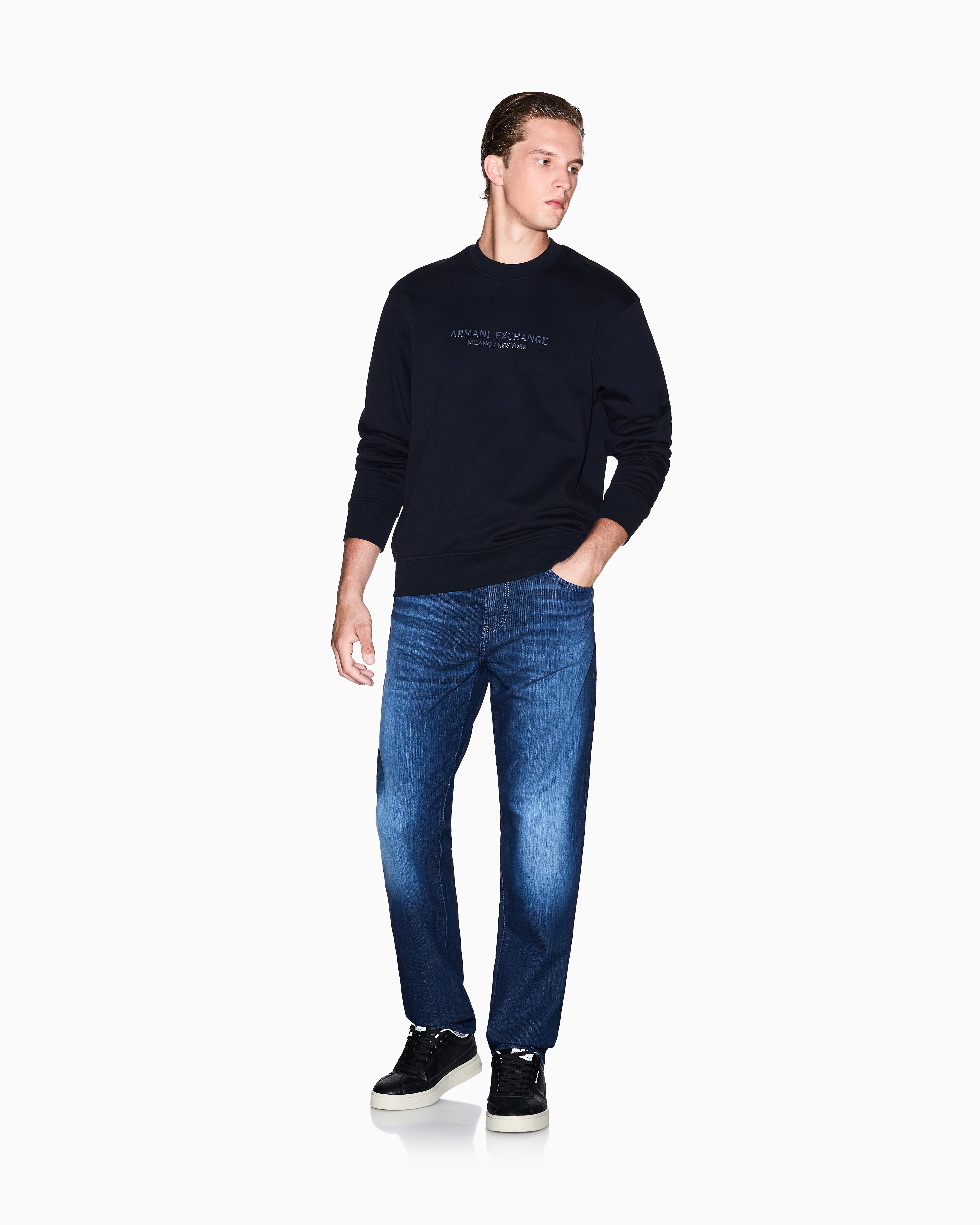 Armani Exchange - Crewneck sweatshirt with tone logo, Man, Navy Blue, Size: