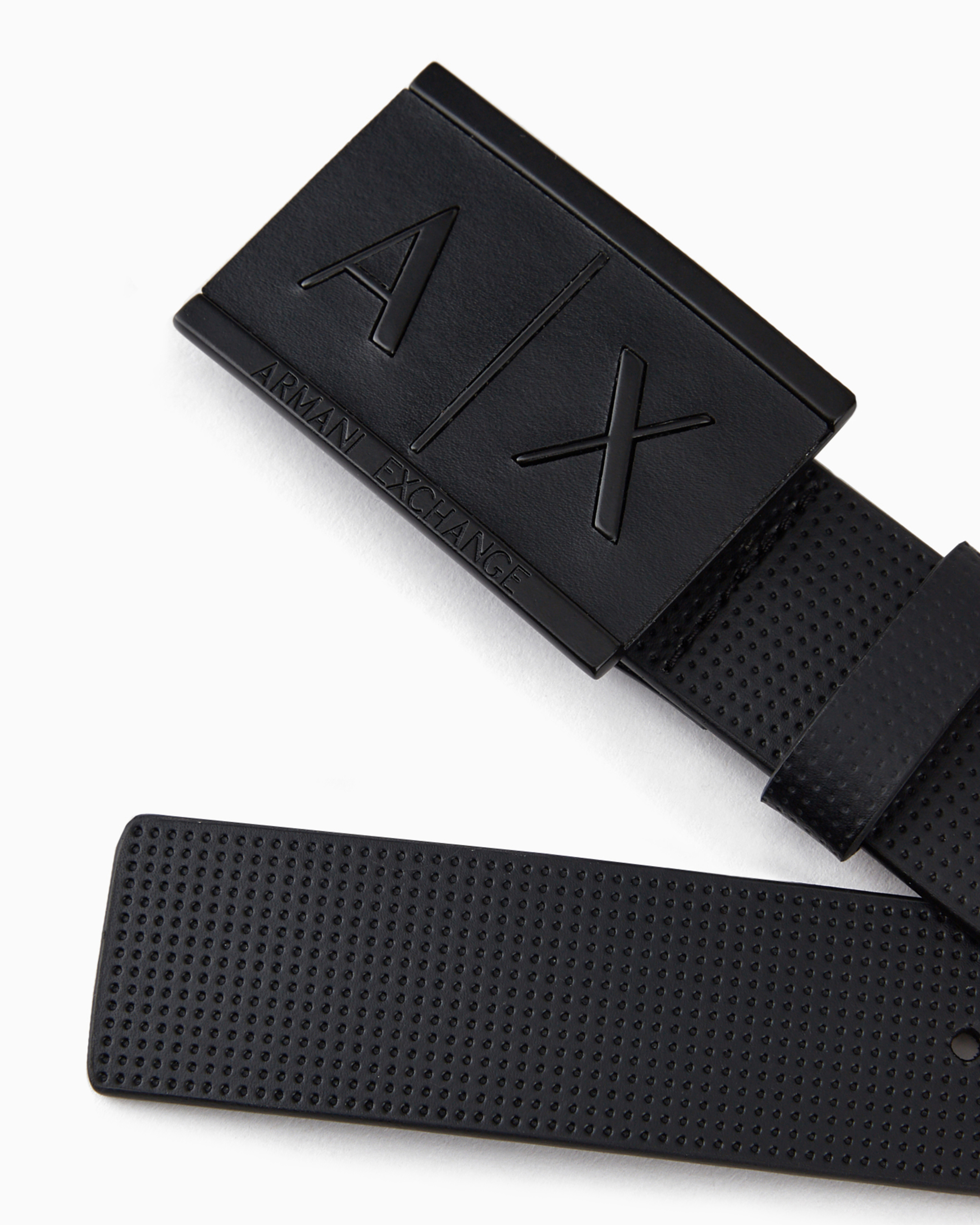 Leather belt with rectangular buckle