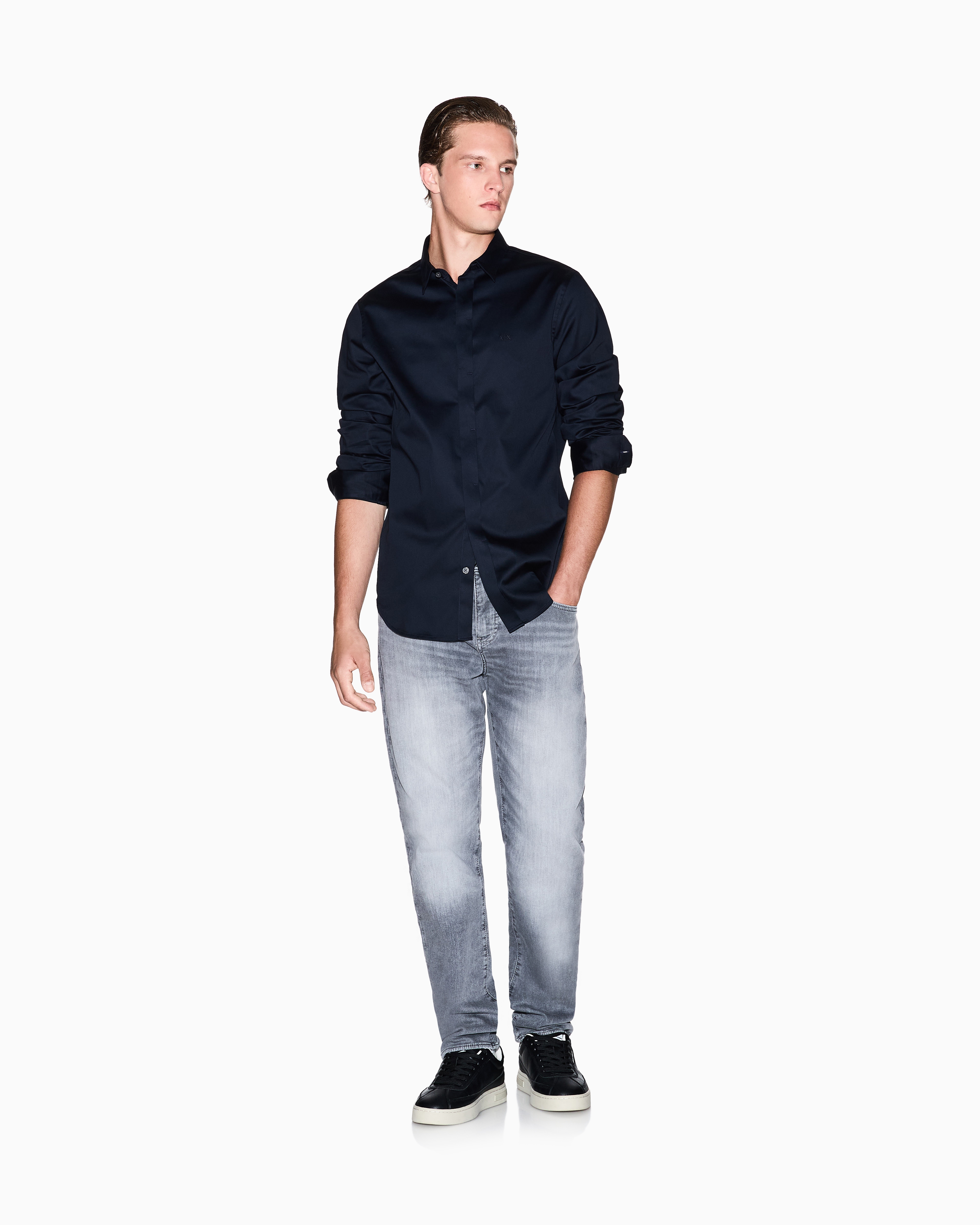Armani Exchange - Slim fit cotton shirt, Man, Navy Blue, Size: