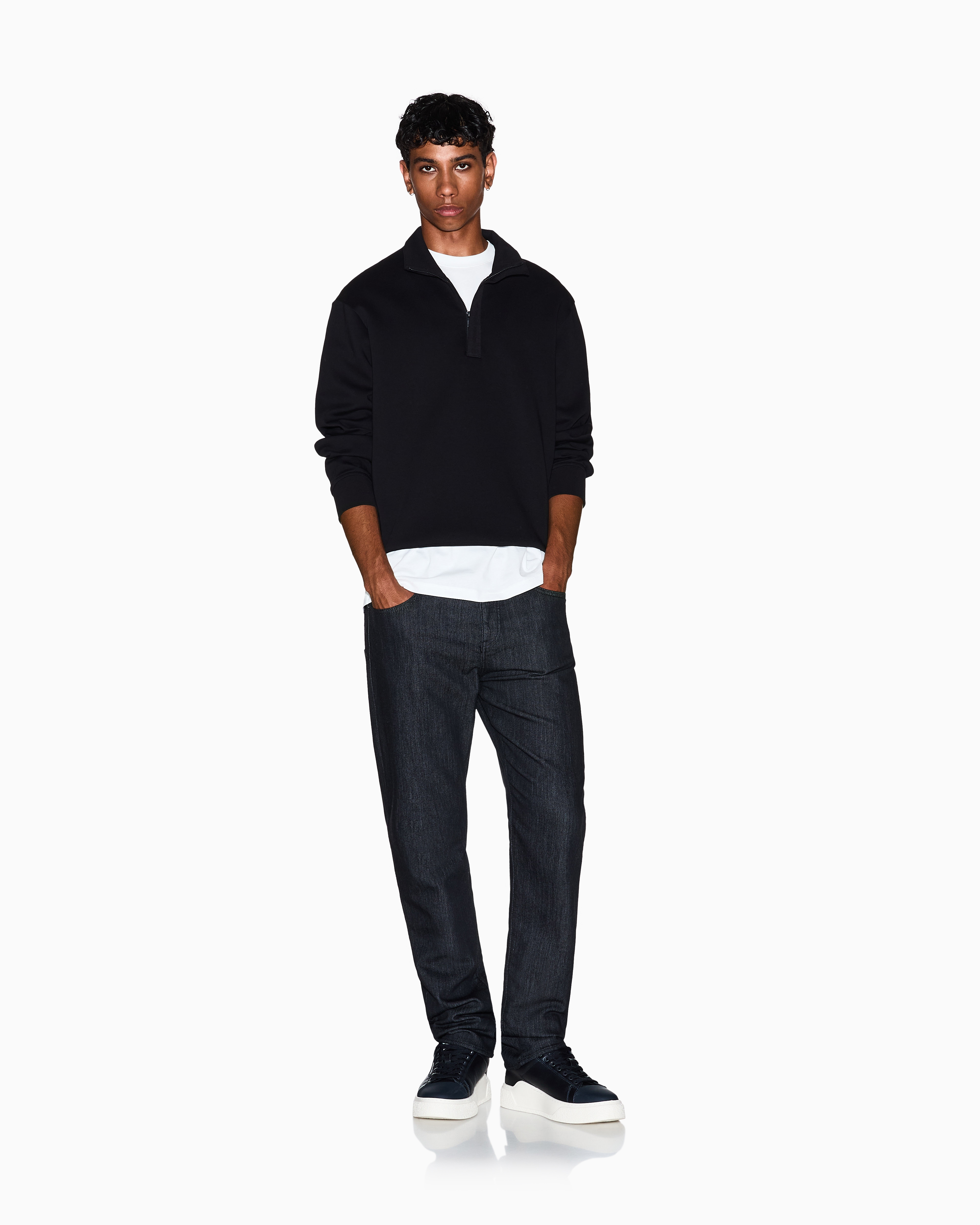 Armani Exchange - Sweatshirt with high neck and buttons, Man, Black, Size: