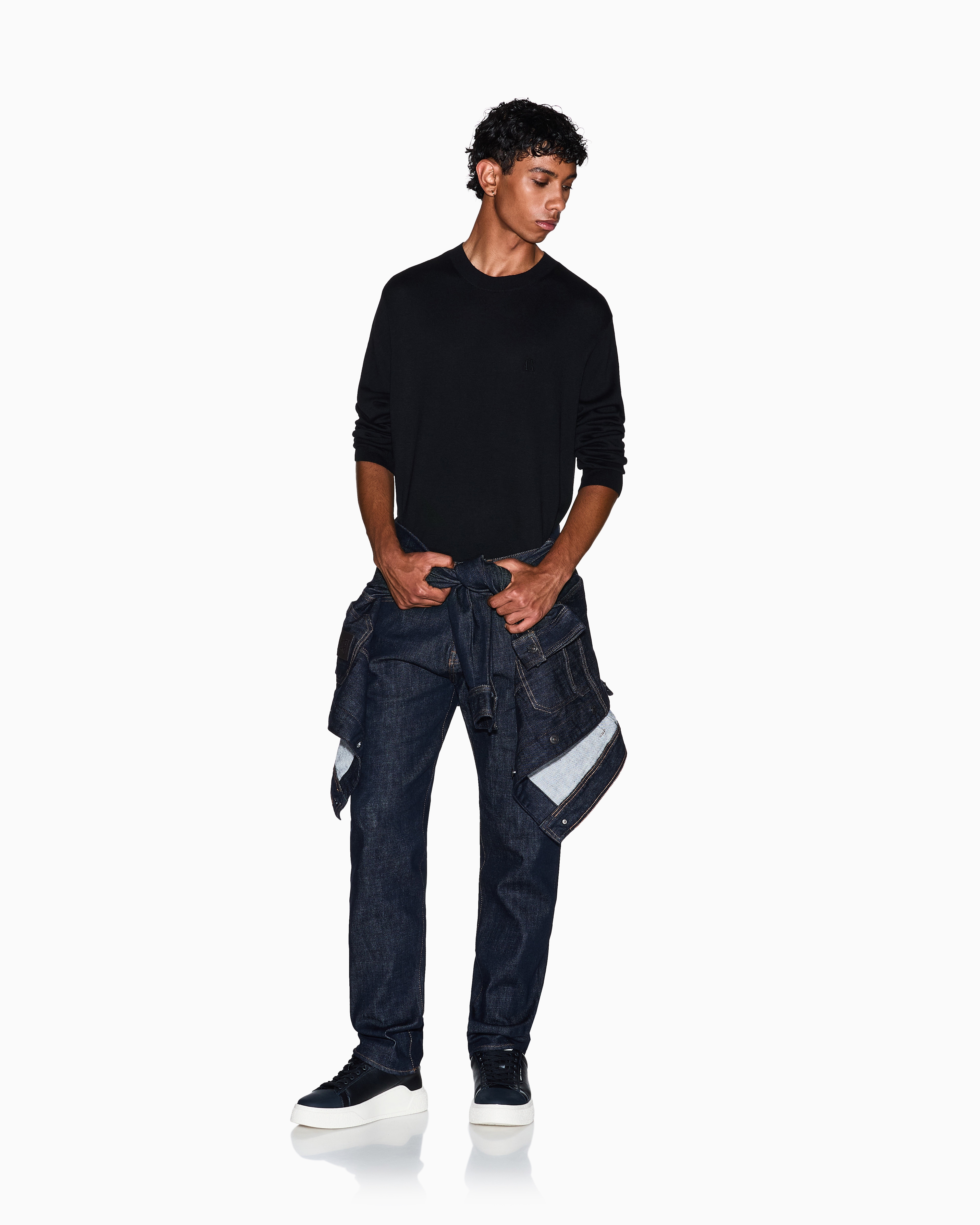 Armani Exchange -  Cotton Blend Crew Neck Sweater, Man, Black, Size: