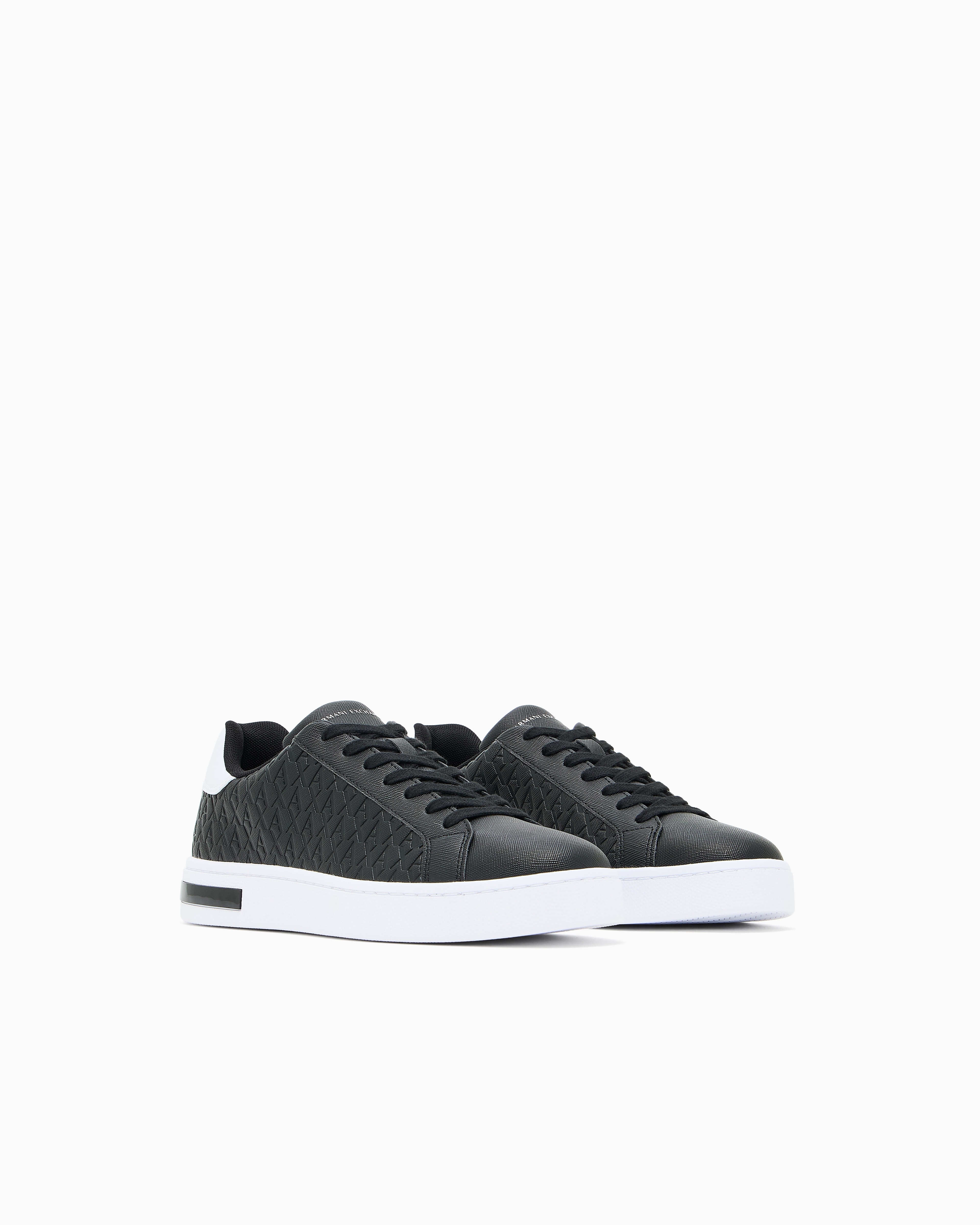 Armani Exchange - Lace-up sneakers with allover embossed logo, Man, Black, Size: