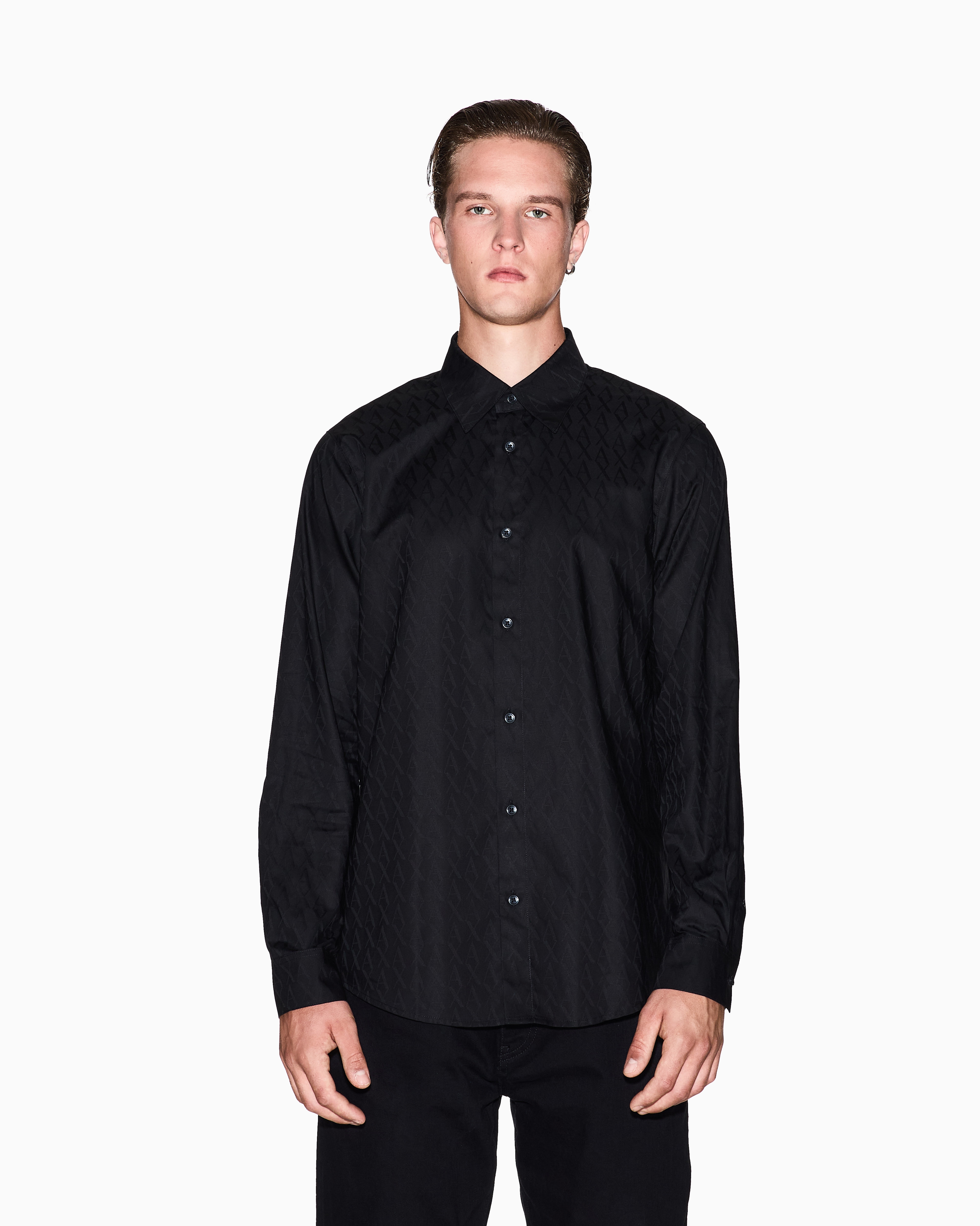 Armani Exchange - Regular fit cotton jacquard shirt, Man, Black, Size: