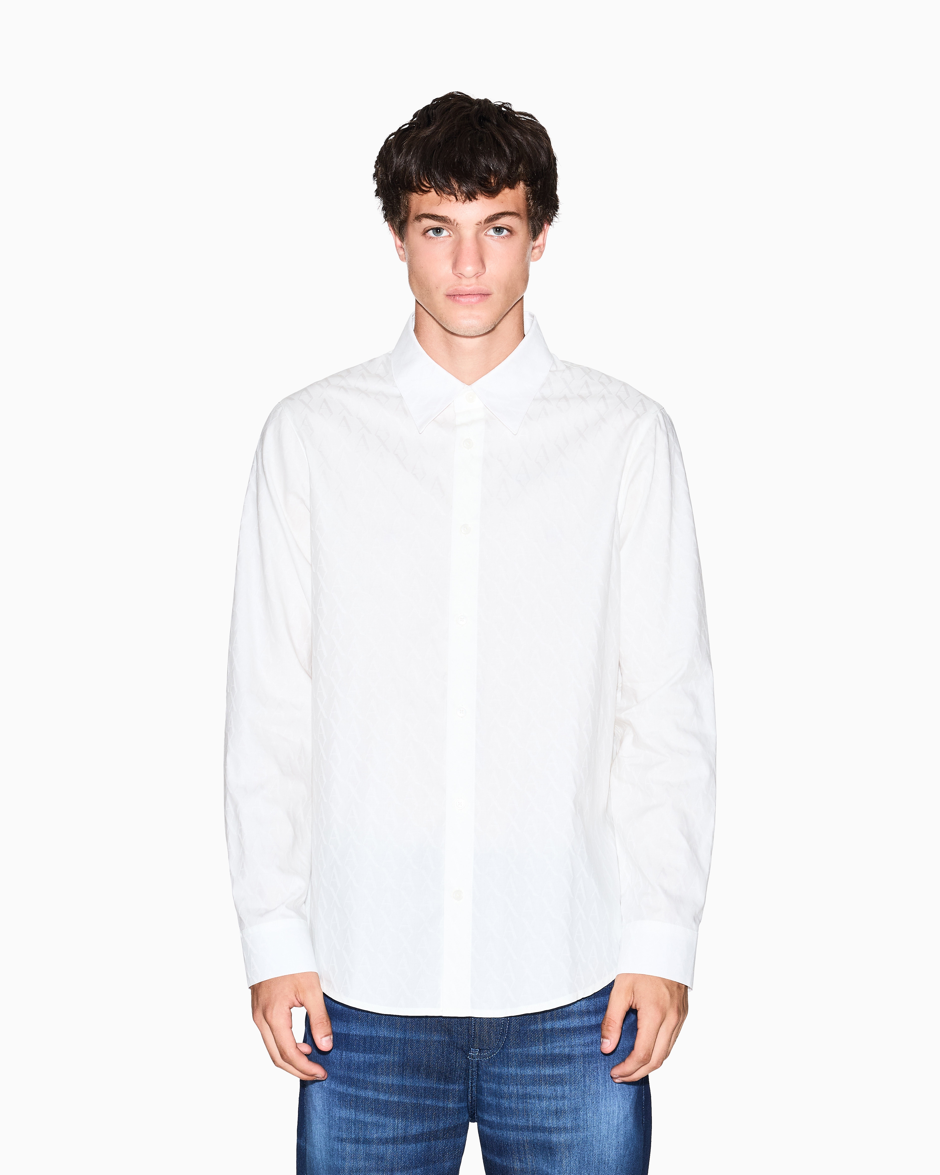 Armani Exchange - Regular fit cotton jacquard shirt, Man, White, Size: