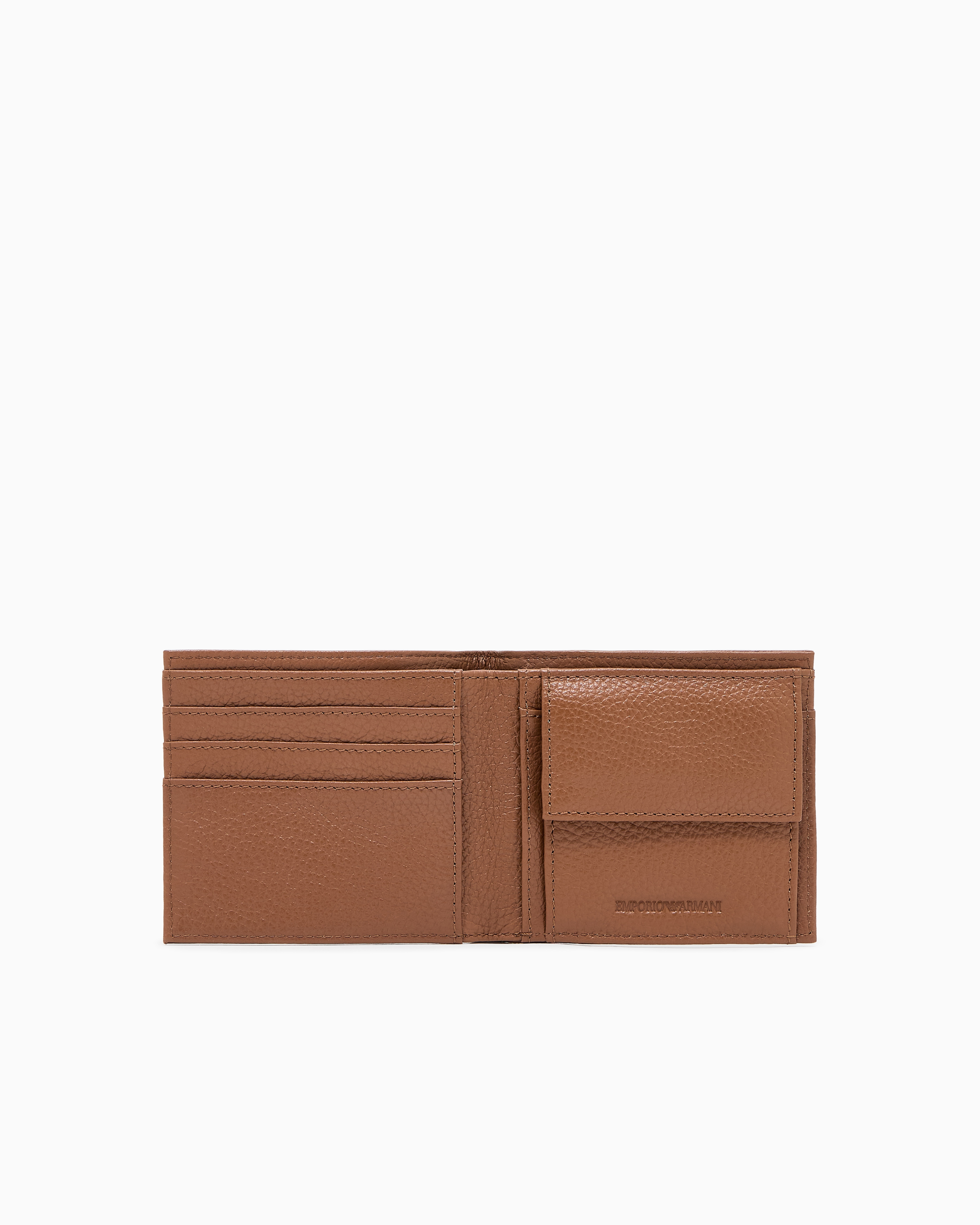 フラップ付きコインポケット ペブルレザー 二つ折り財布 | Emporio Armani